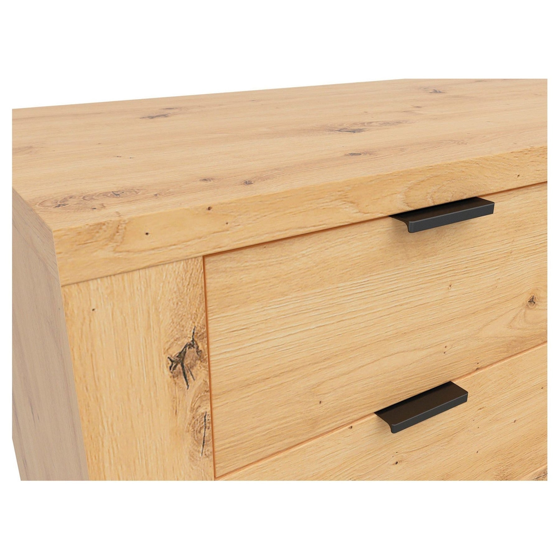 Comoda OSTIA, stejar artizanal/negru, PAL, cu iluminare LED, 161x42x85 cm