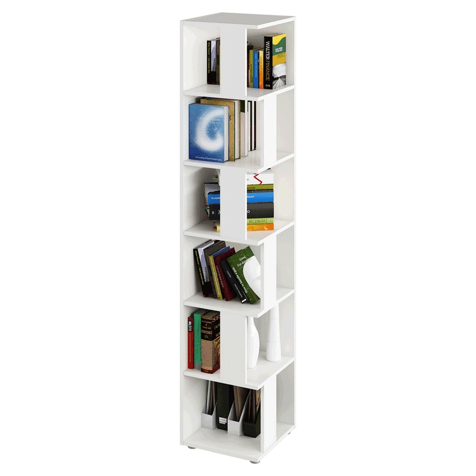 Biblioteca de colt KORIND, alb, PAL laminat, 38x38x186,2 cm