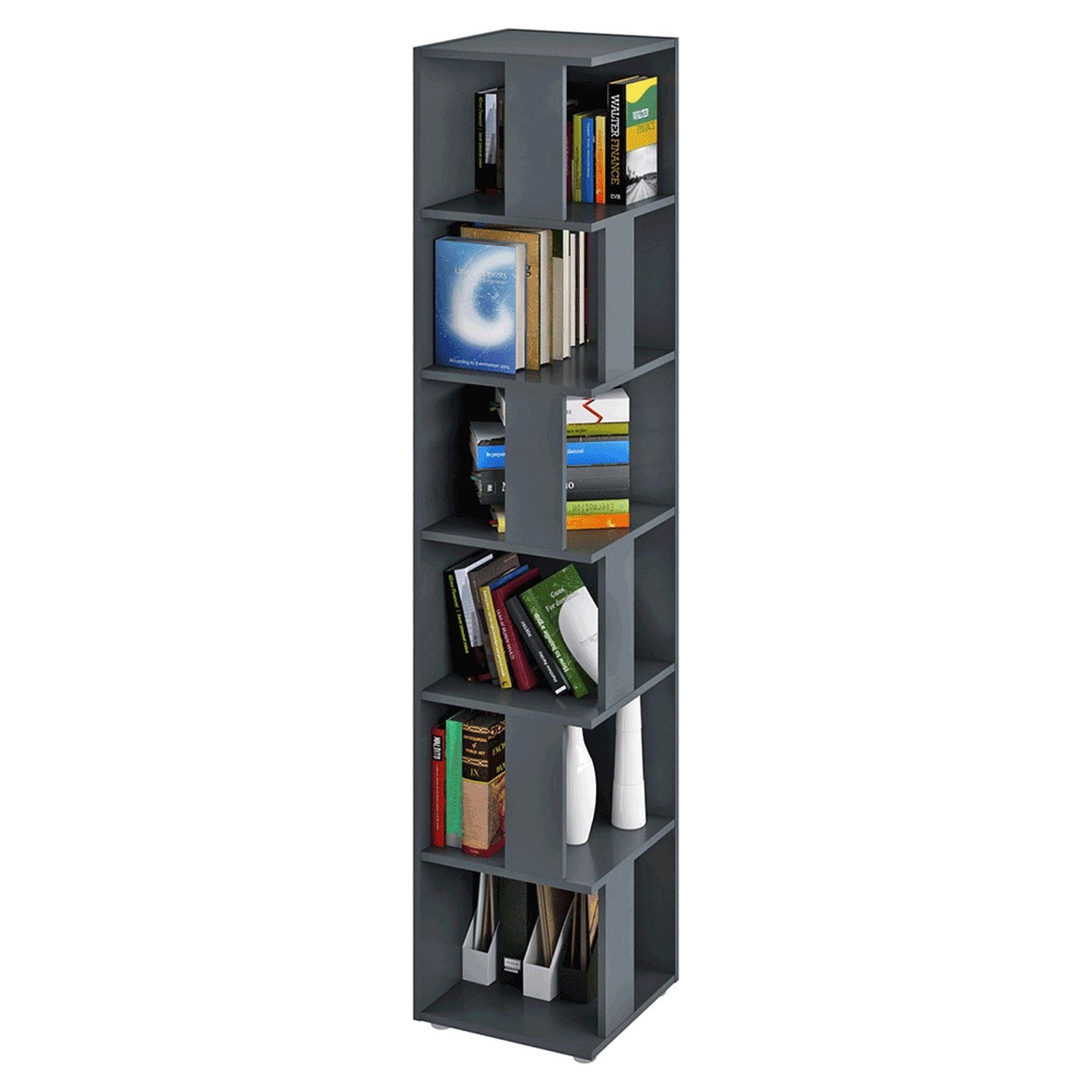 Biblioteca de colt KORIND, gri grafit, PAL laminat, 38x38x186,2 cm