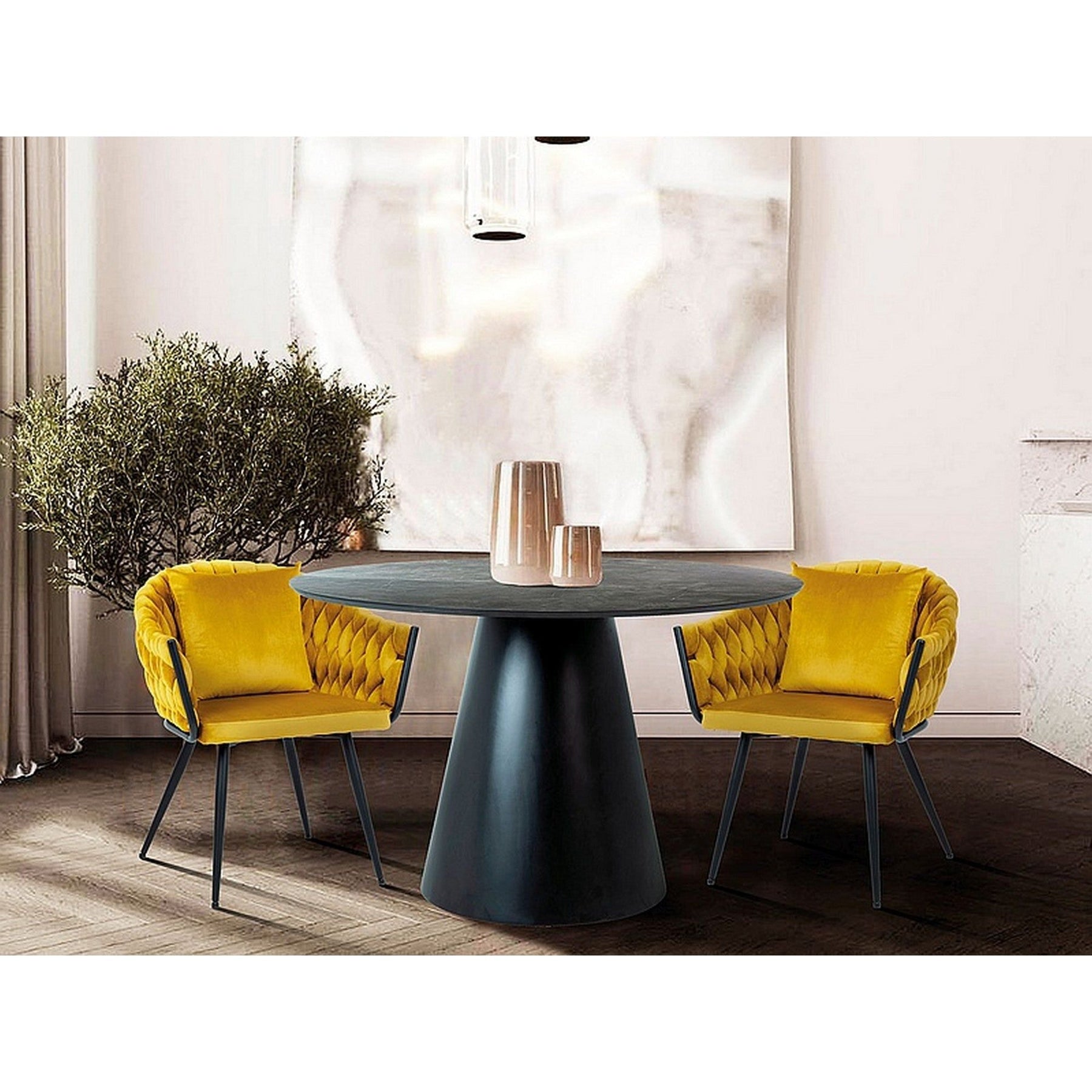 Scaun NUVO, stofa catifelata galben mustar/negru, 62x47x86 cm