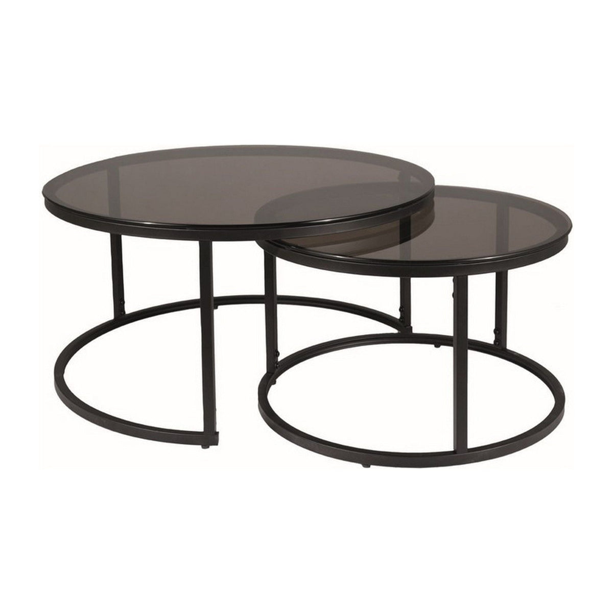 Set 2 masute cafea FERRANTE E, gri/negru mat, sticla/metal