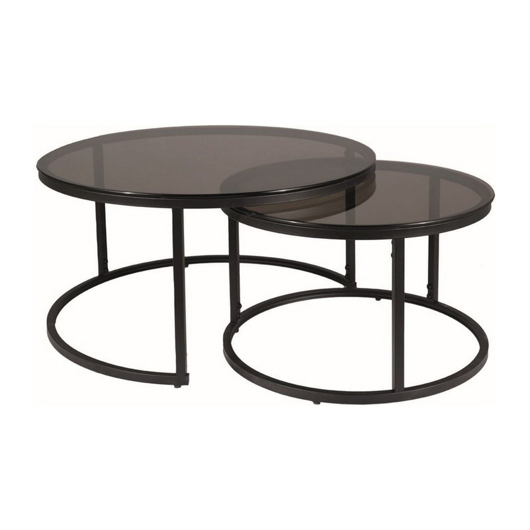 Set 2 masute cafea FERRANTE E, gri/negru mat, sticla/metal