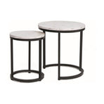 Set 2 masute cafea HOLA, PAL laminat/otel, alb cu efect de marmura/negru