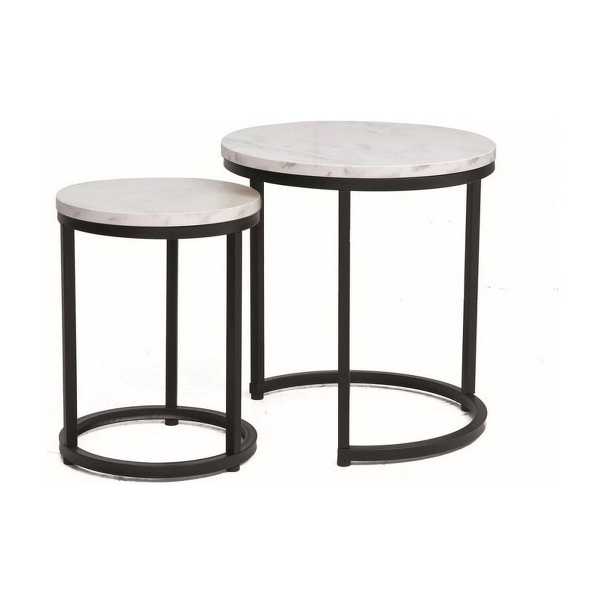 Set 2 masute cafea HOLA, alb cu efect de marmura/negru, PAL laminat/otel