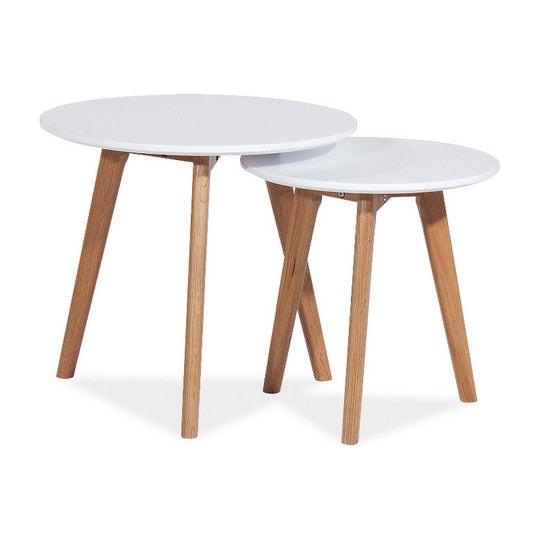 Set 2 masute cafea MILAN S2, furnir, alb/stejar