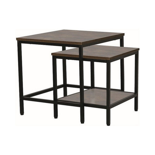Set 2 masute de cafea WENDY B, maro rustic/negru mat, PAL/metal