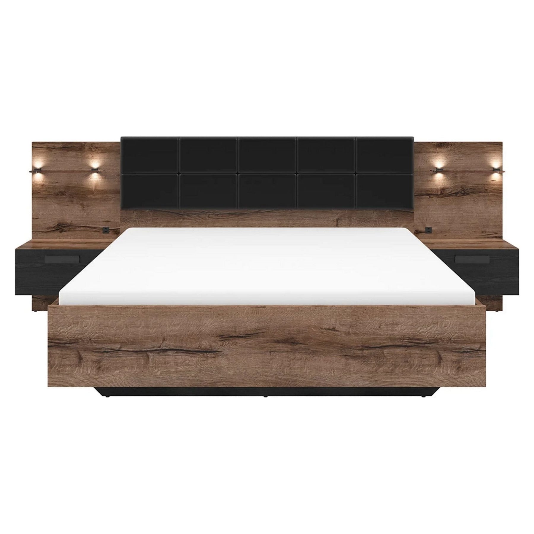 Pat KASSEL, nuc/negru, PAL/piele ecologica, cu iluminare LED, 265x206x98.5 cm