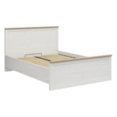 Pat LOKSA 160x200, pin alb/stejar grandson, PAL, cu somiera si spatiu depozitare