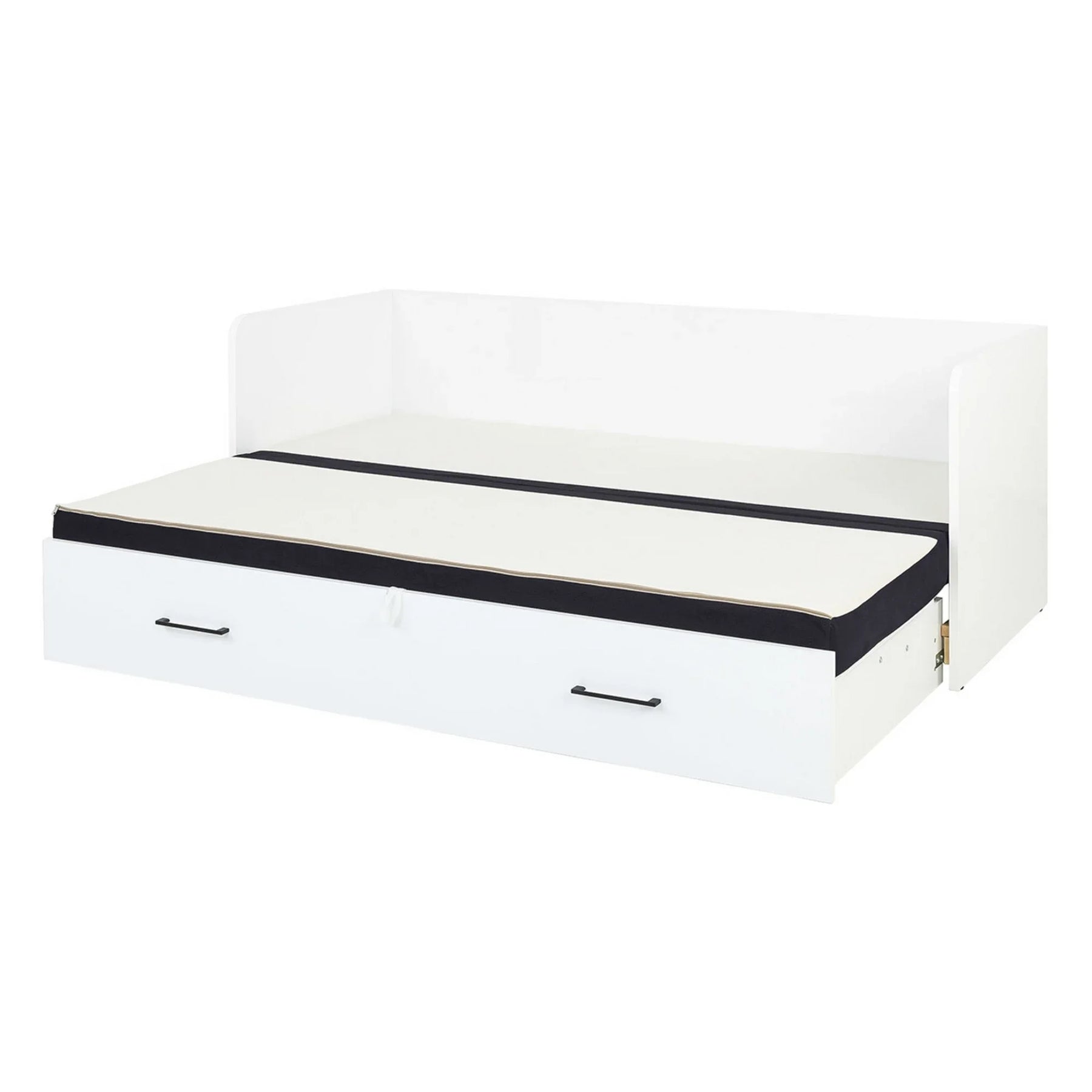 Pat TETRIX 80/160x200, alb/negru, PAL/stofa, cu saltea extensibila si spatiu depozitare