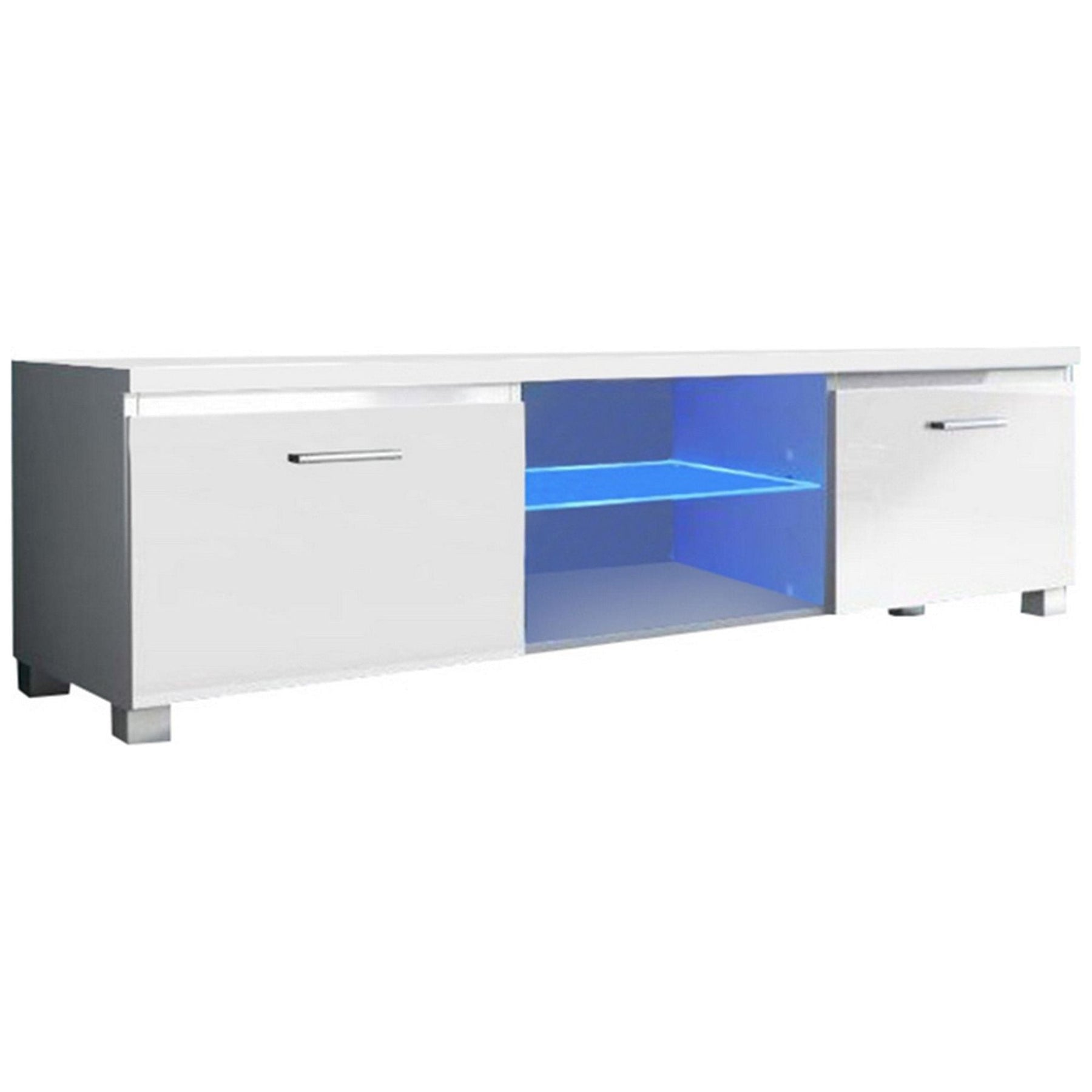 Comoda TV LUGO 3, DTD laminat, alb lucios, cu iluminare LED, 150x40x37 cm