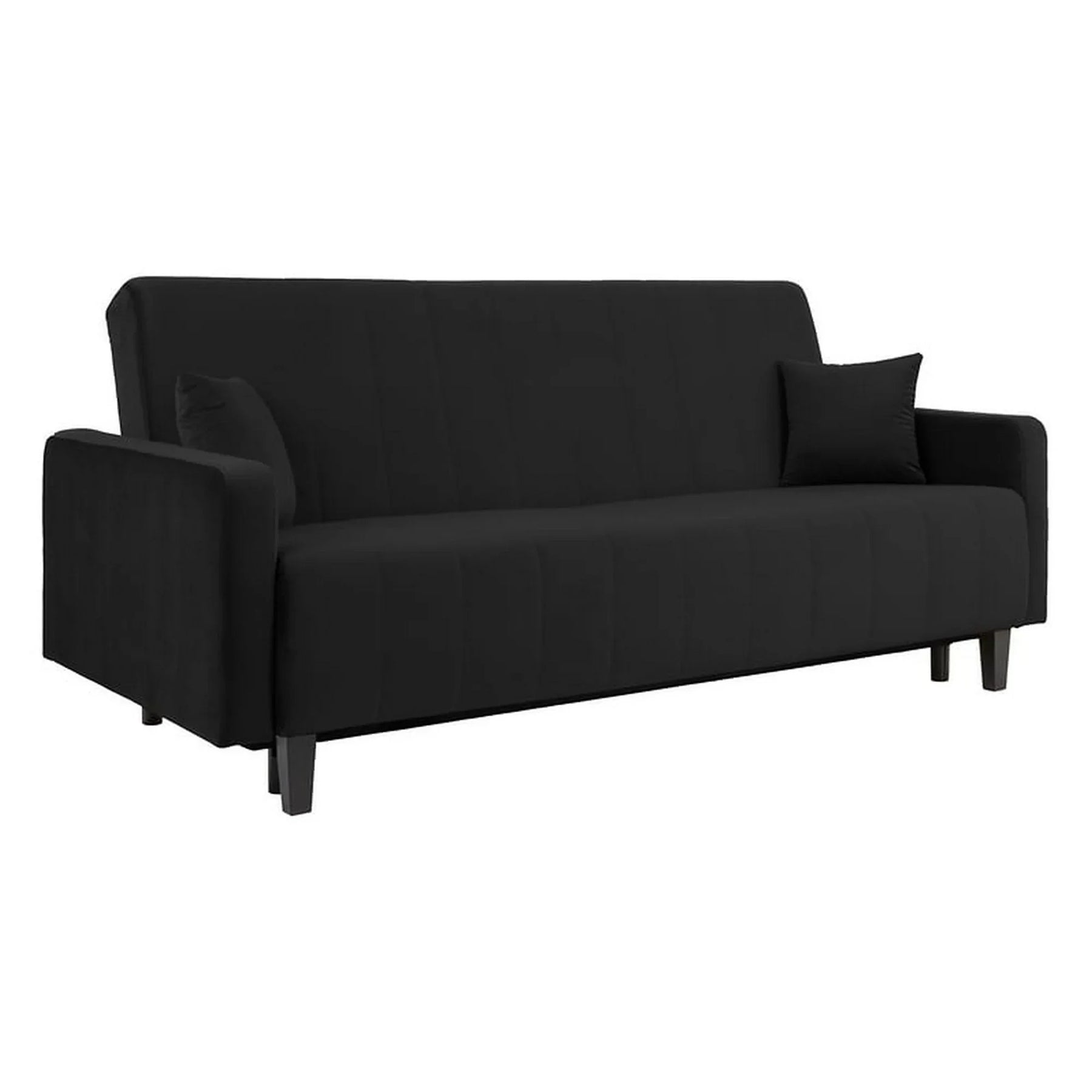 Canapea extensibila MARCIA, stofa catifelata negru - Velluto 19, cu lada depozitare, 215x101x96 cm