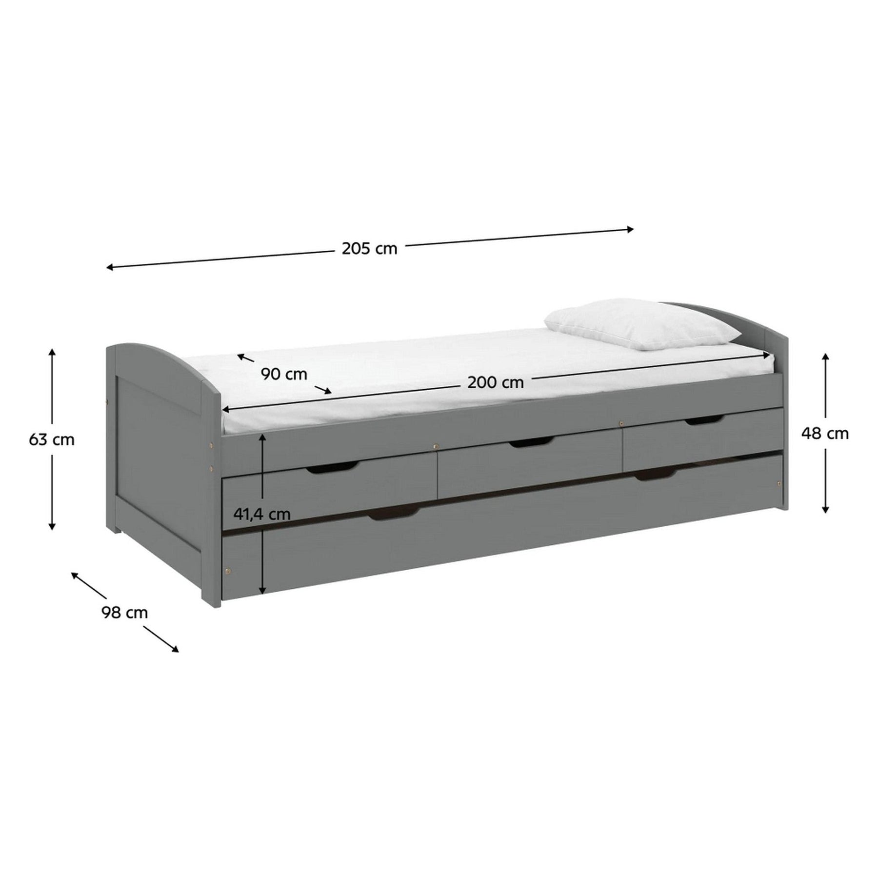 Pat cu un pat suplimentar si sertare MARINELLA NEW, gri, lemn, 90x200 cm