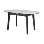 Masa extensibila ARES, ceramica/MDF/metal, bej mat cu efect de piatră travertin/negru, 120-150×85×76 cm