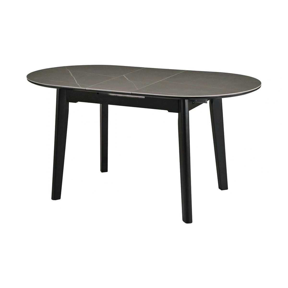 Masa extensibila ARES, gri cu efect de marmura/negru, ceramica/metal, 120/150x85x76 cm