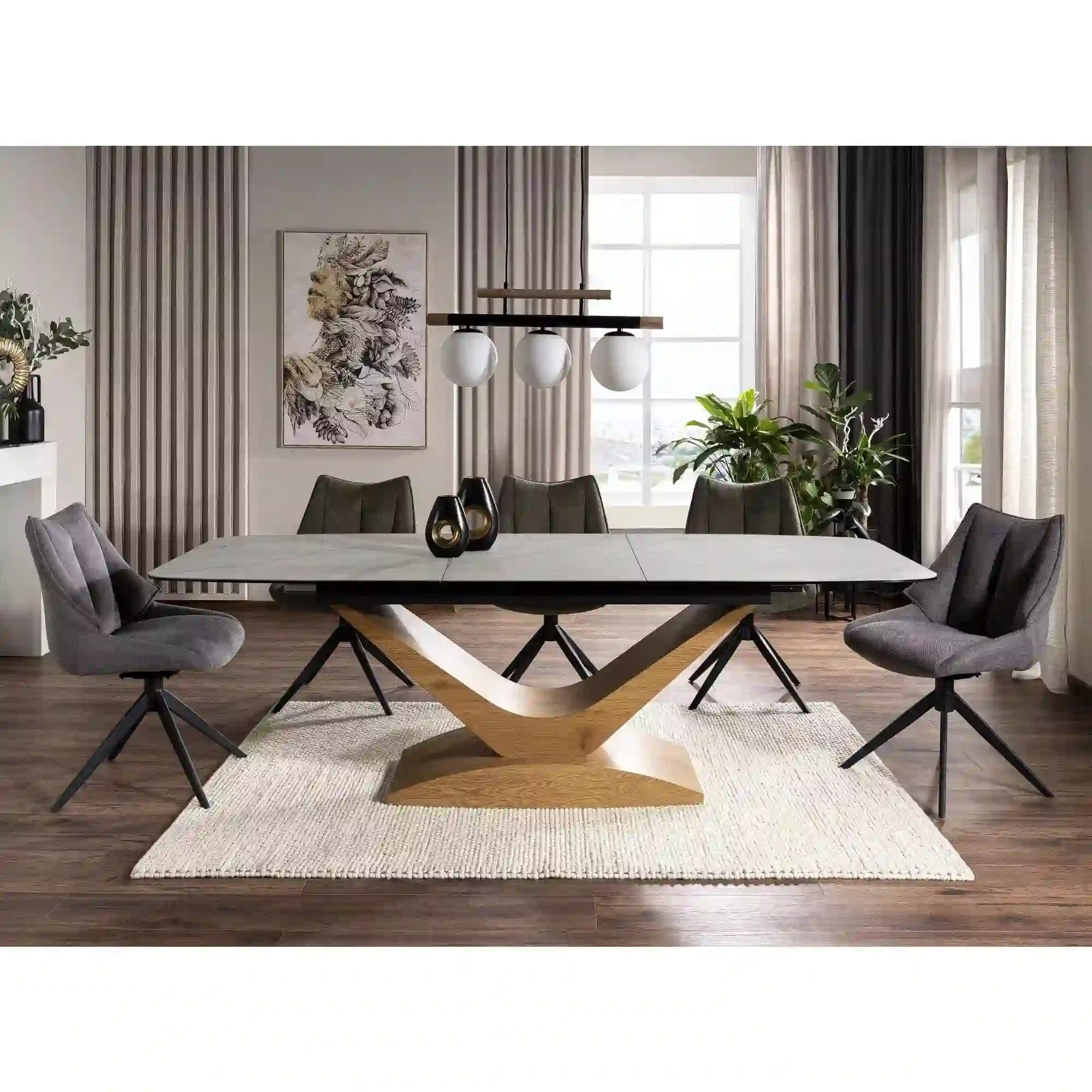 Masa extensibila DETROIT OCN-39332, alb/stejar