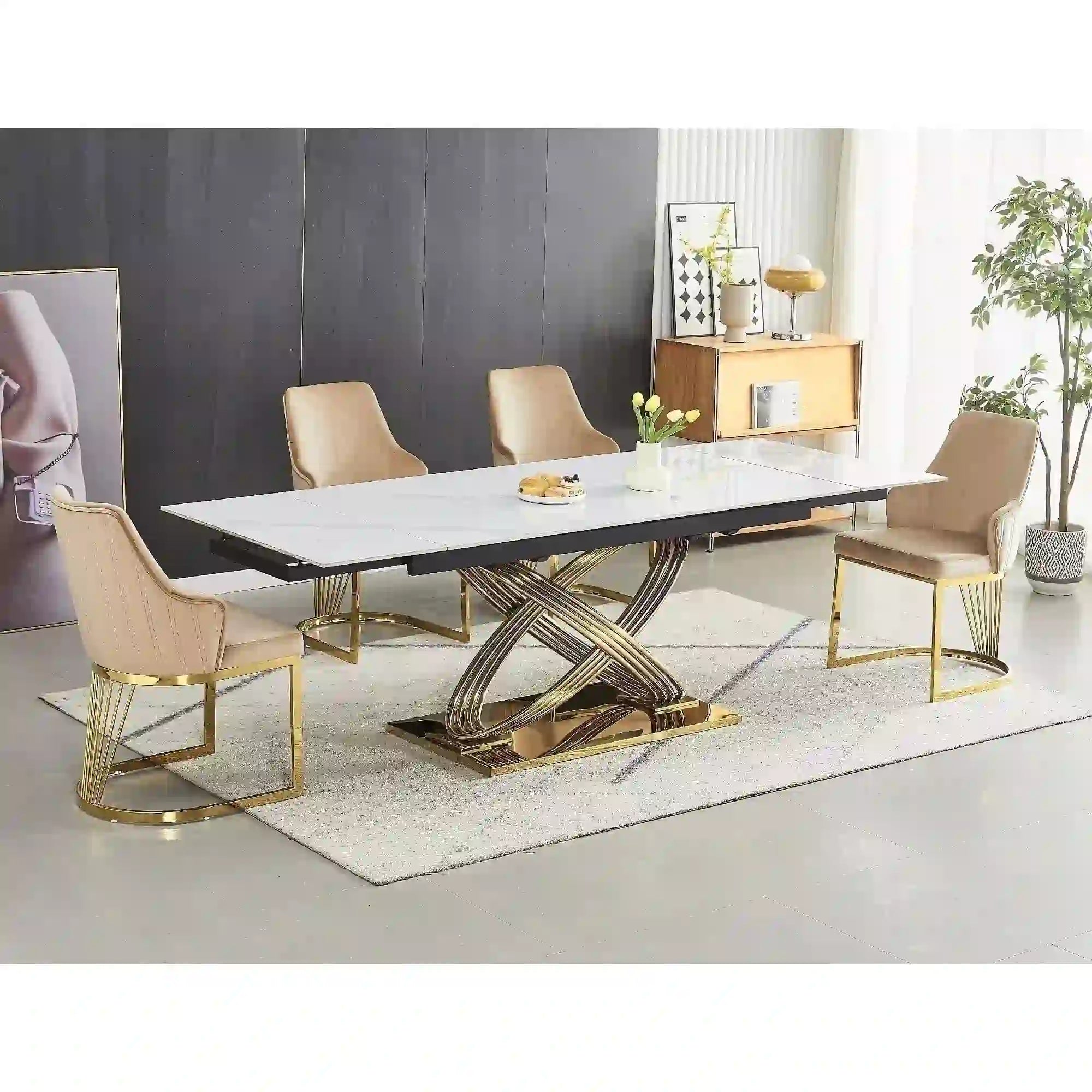 Masa extensibila DETROIT OCN-39622, alb/auriu