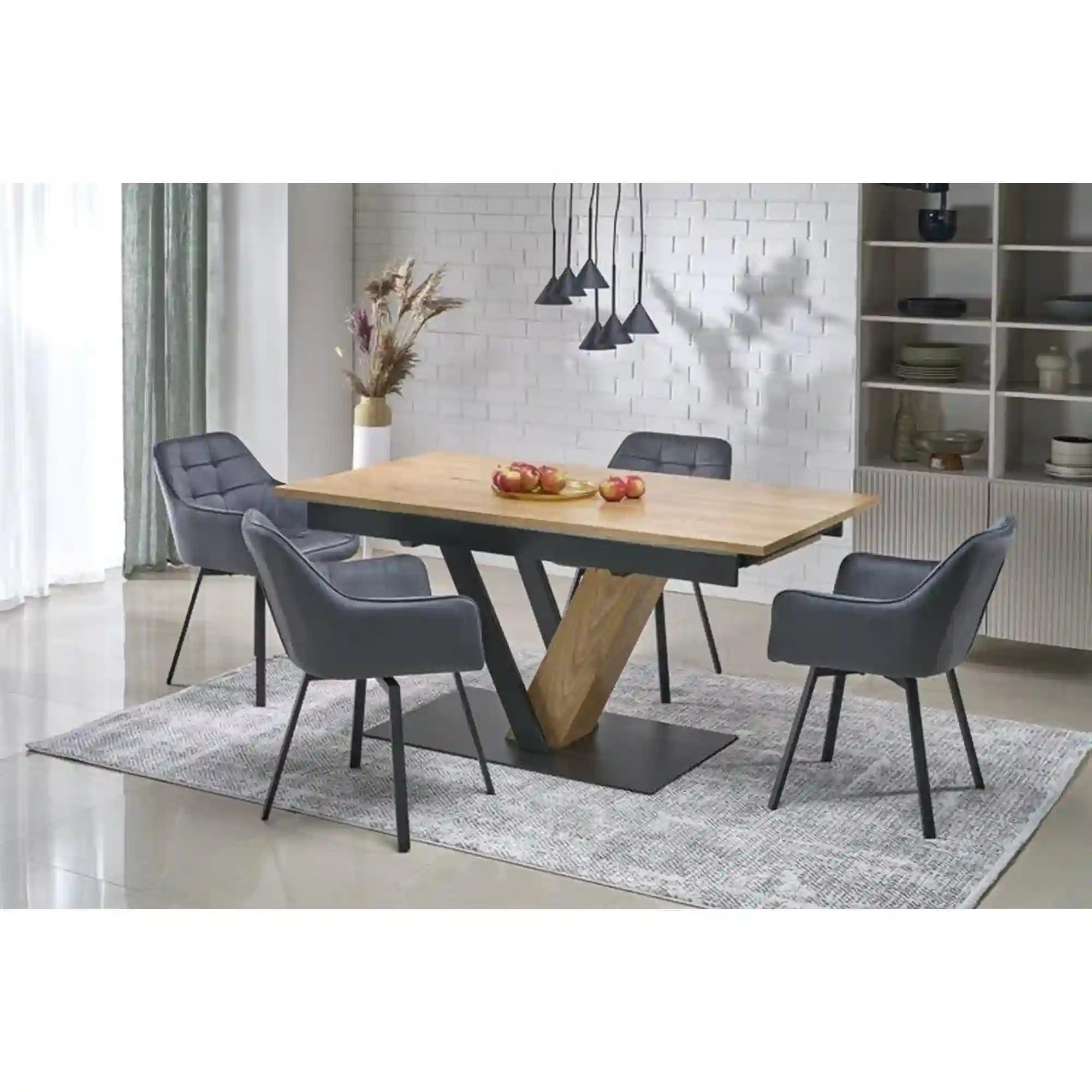 Masa extensibila HOUSTON OCN-37538, stejar/negru