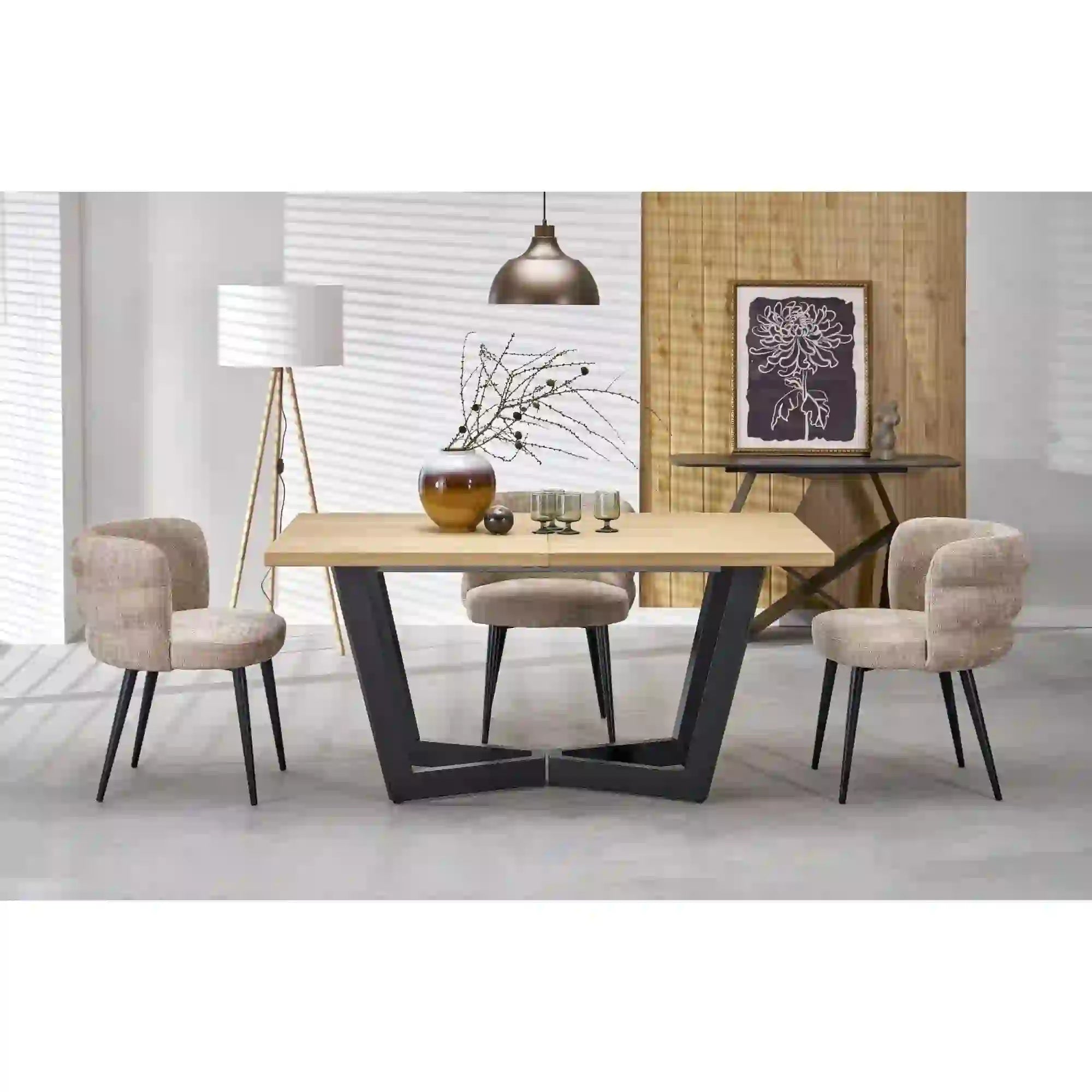 Masa extensibila HOUSTON OCN-37559, stejar natural/negru