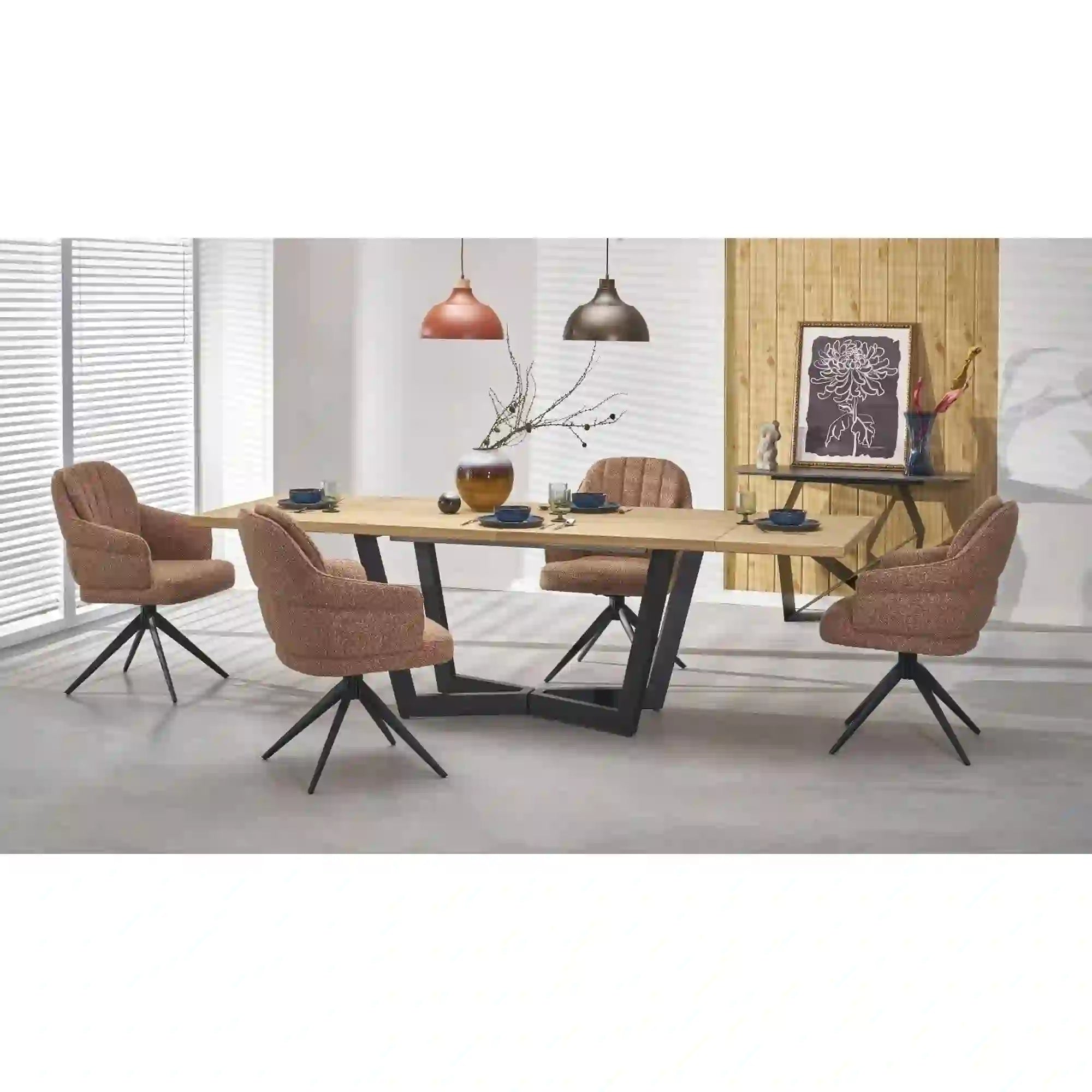 Masa extensibila HOUSTON OCN-37559, stejar natural/negru