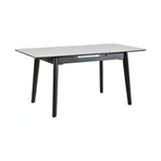 Masa extensibila OSTEN, MDF/lemn de cauciuc, alb mat cu efect de marmura/negru mat, 110-140×80×76 cm