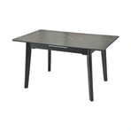 Masa extensibila OSTEN, MDF/lemn de cauciuc, negru mat cu efect de marmura/negru mat, 110-140×80×76 cm