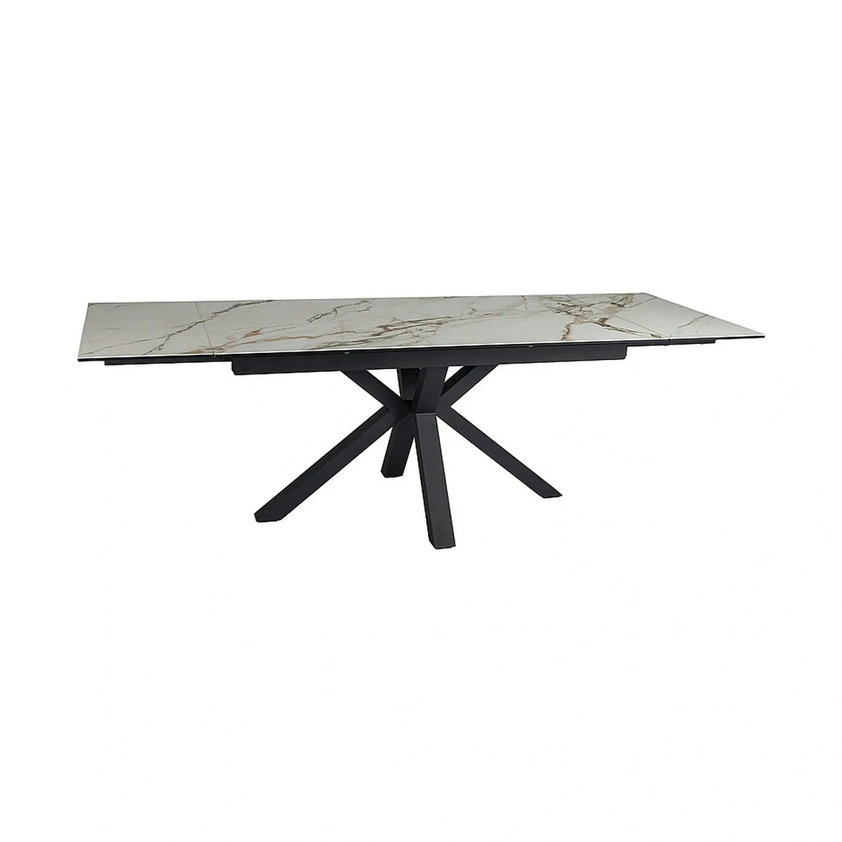Masa extensibila sticla securizata COLUMBUS, alb cu efect de marmura/negru, sticla/ceramica/metal, 160/240x90x76 cm