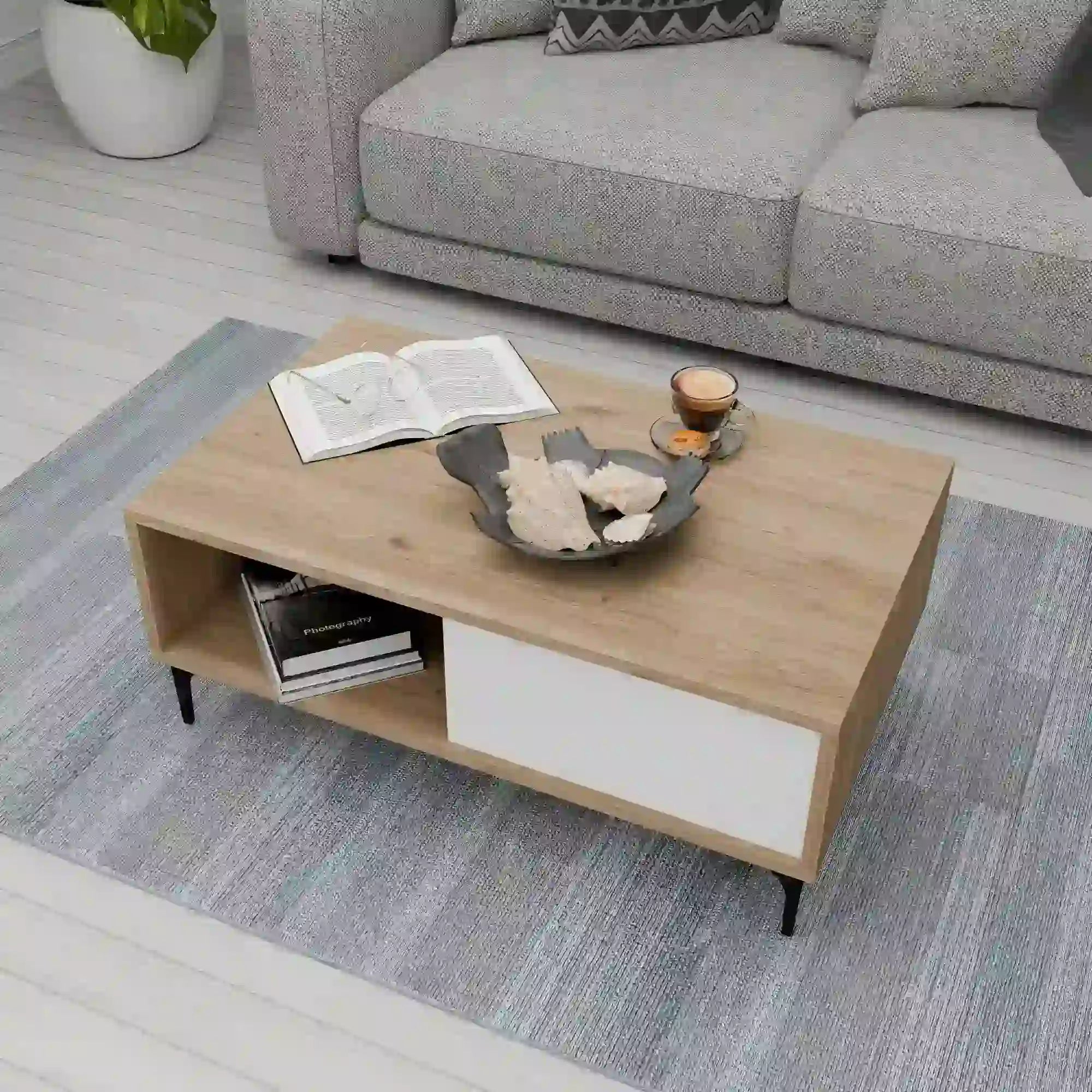 Masuta cafea AMSTERDAM OCN-31694, stejar/alb