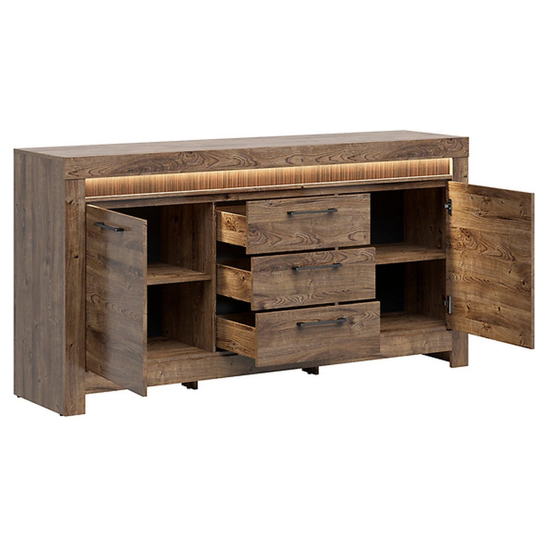 Comoda Torin cu 3 sertare si 2 usi, stejar, 135X87X50 cm