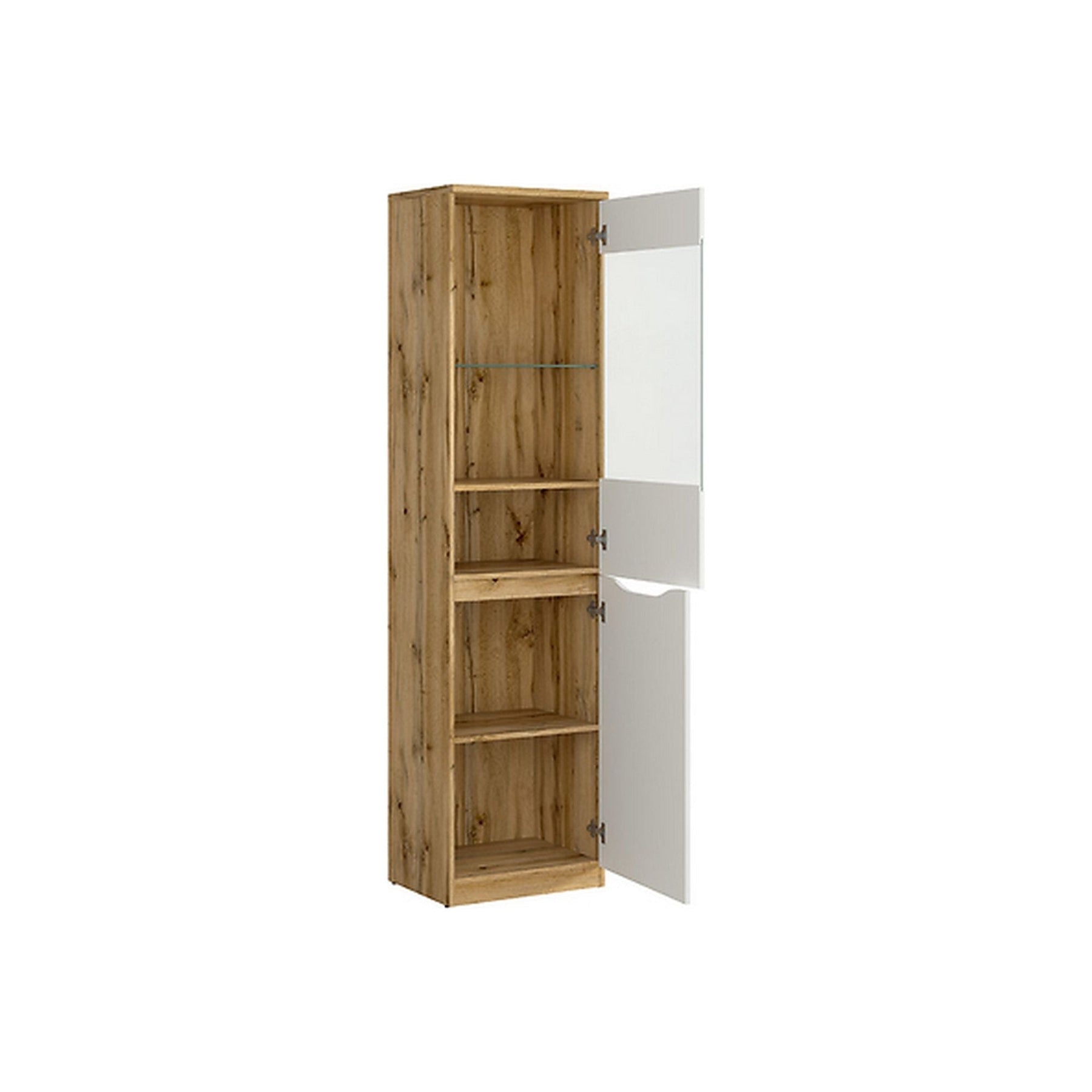 Dulap cu vitrina si 2 usi Nuis, alb lucios, 39.5X50X197.5 cm