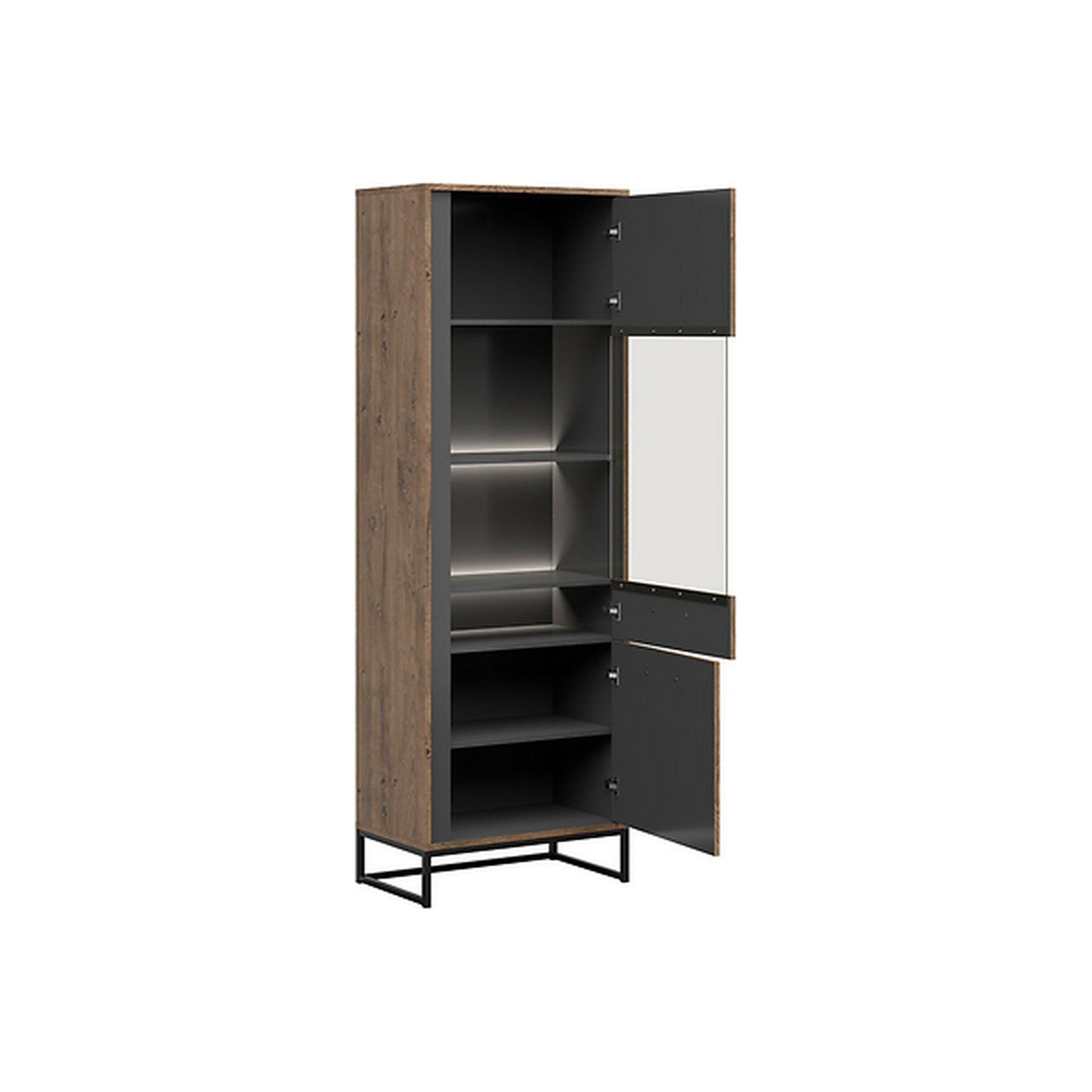 Vitrina Luton cu deschidere pe dreapta, grafit/ stejar ribbeck maro, 40x67x197.5 cm