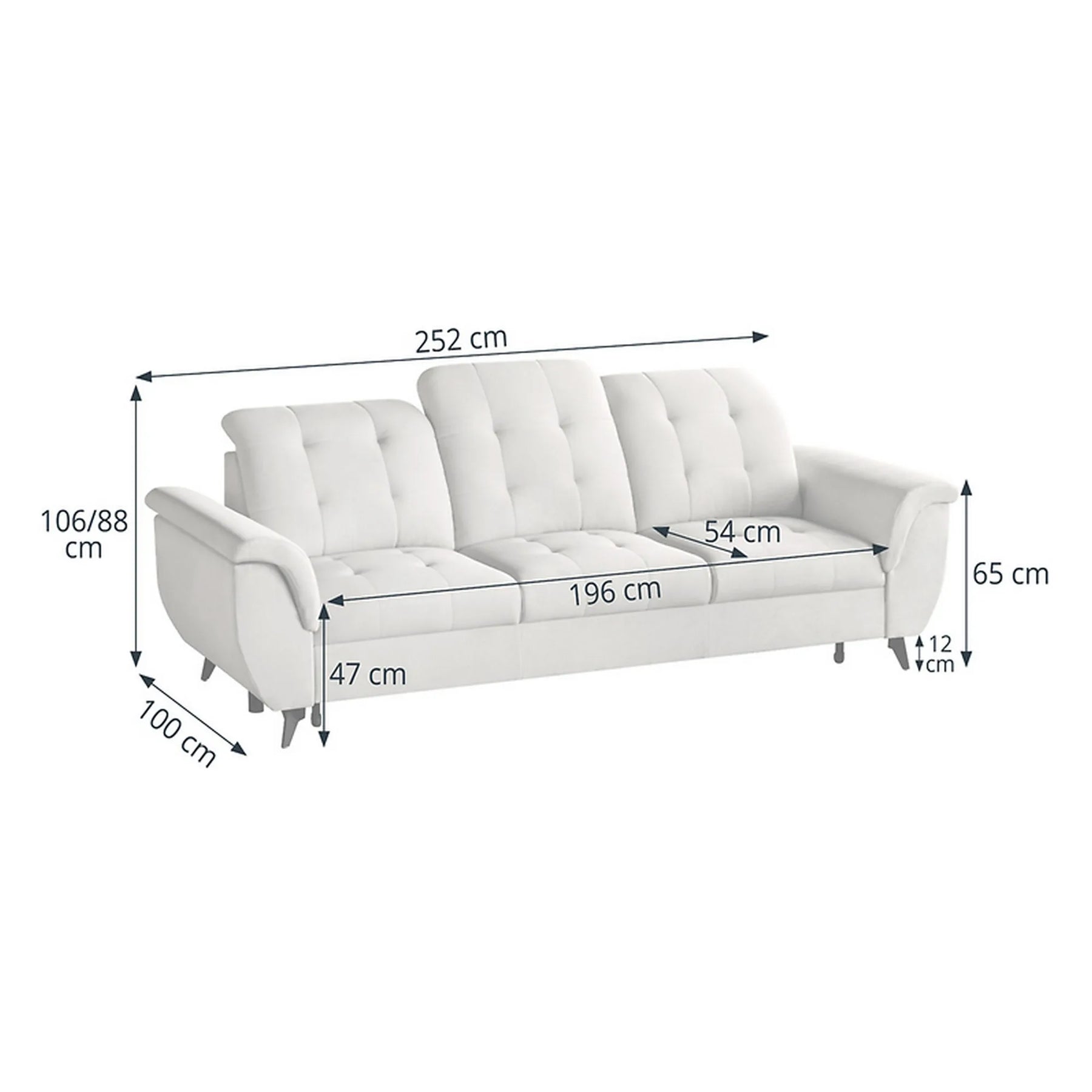 Canapea extensibila DORIA, stofa catifelata crem - Portland 21, 252x100x106 cm