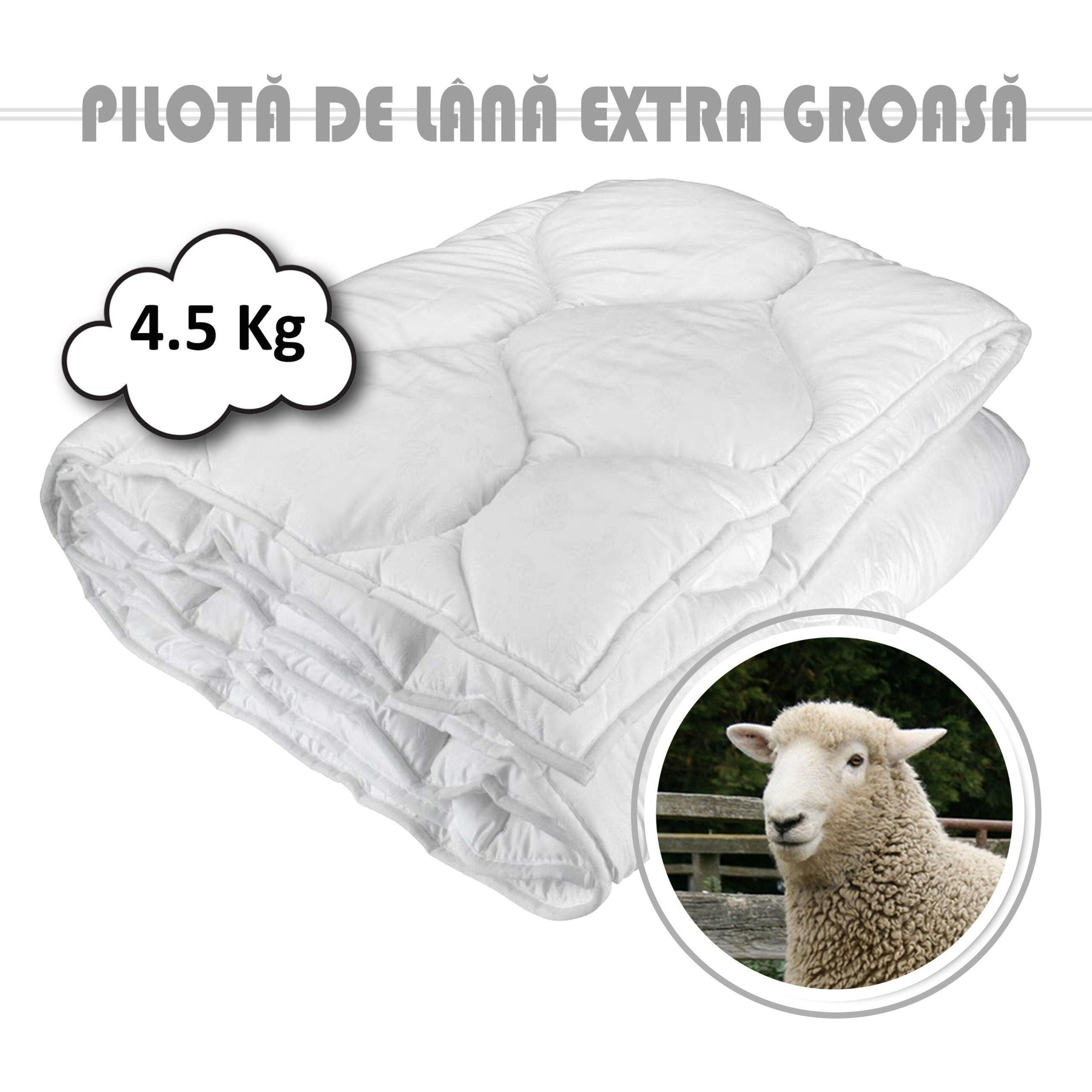 Pilota pat dublu damasc, alb, bumbac, 200x215 cm