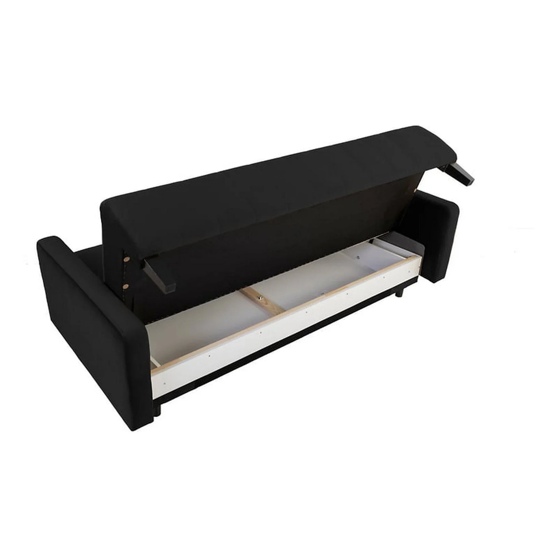 Canapea extensibila MARCIA, stofa catifelata negru - Velluto 19, cu lada depozitare, 215x101x96 cm