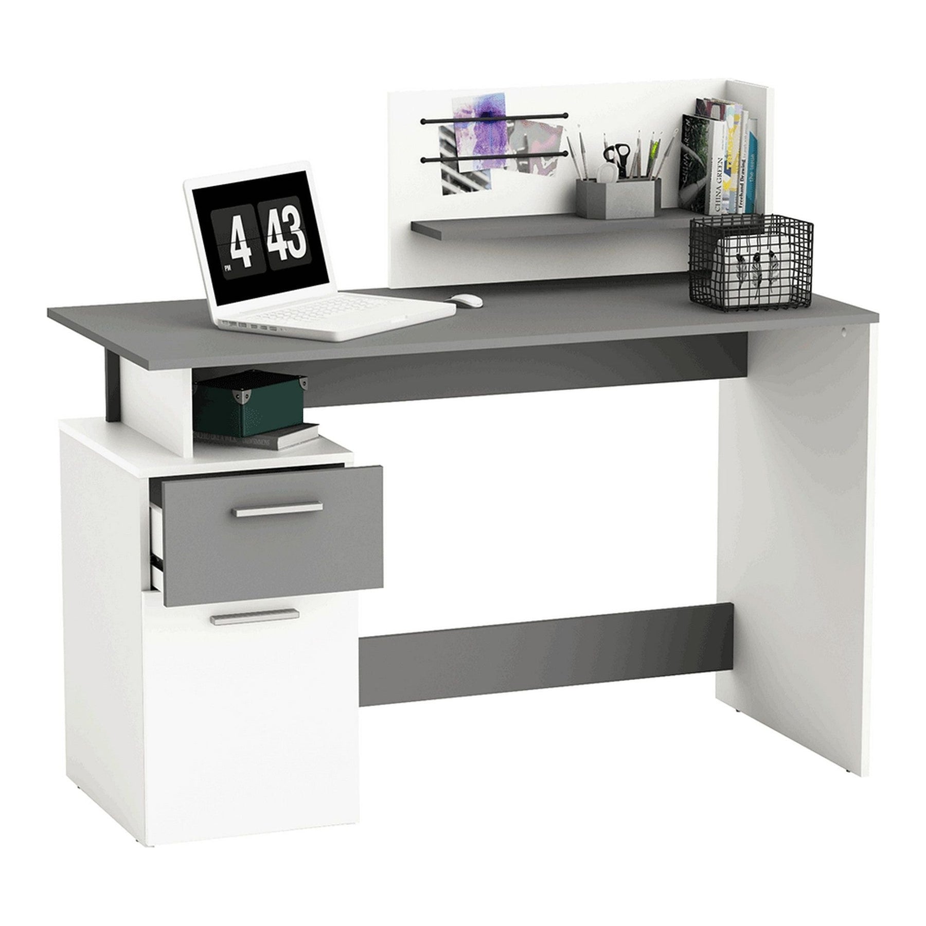 Birou PLATON, alb/gri inchis, DTD infoliat, 121.5x55.1x109.7 cm