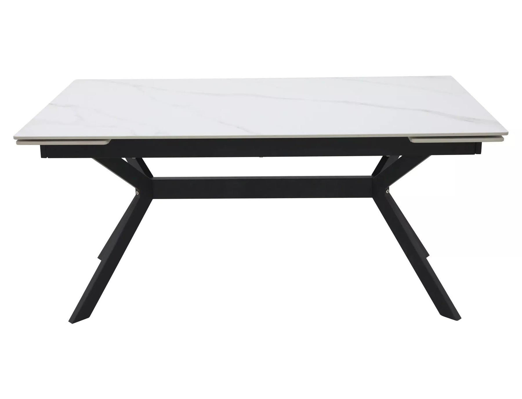 Masa extensibila IMPERIA, alb mat cu efect de marmura/negru, ceramica/metal, 160/220x90x76 cm