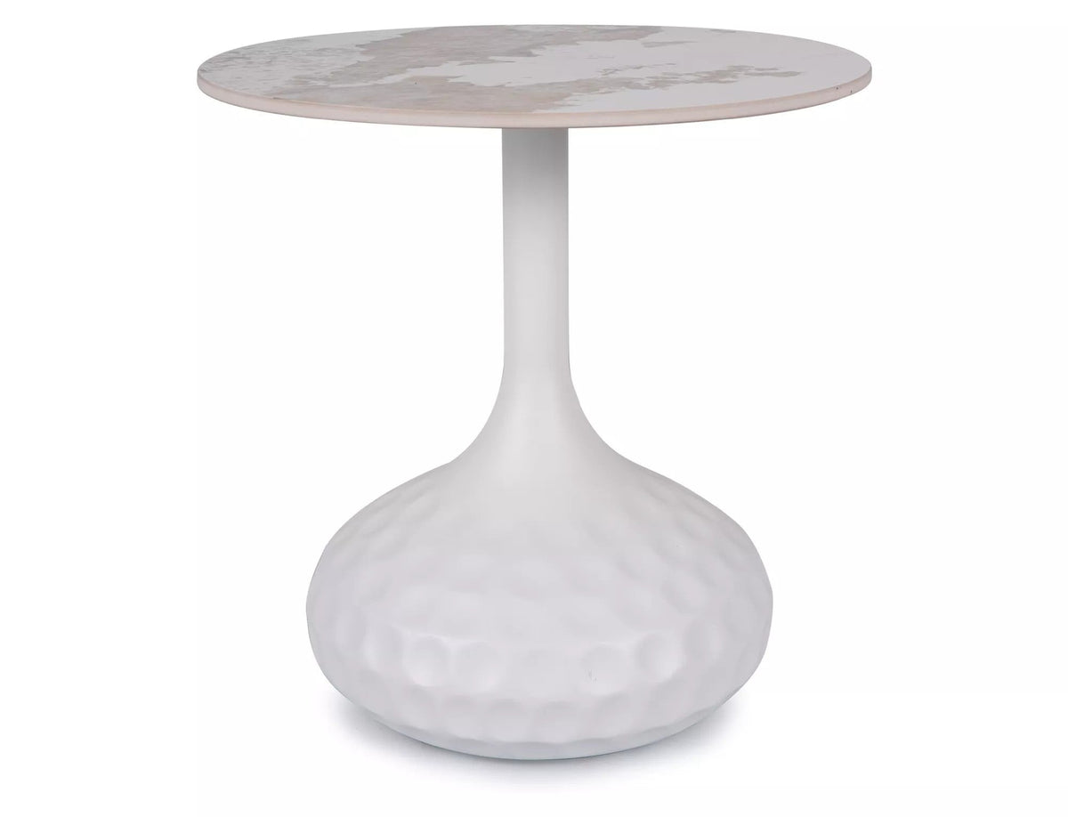 Masuta cafea SALO B, alb cu efect de marmura, ceramica/metal, 50x49 cm