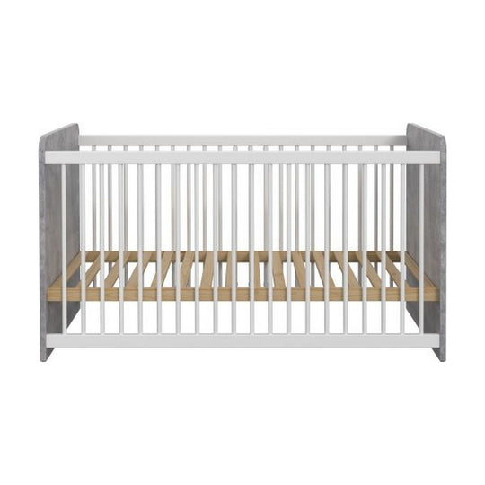 Patut pentru copii EMILY 70x140, alb/gri beton, PAL/metal, cu somiera