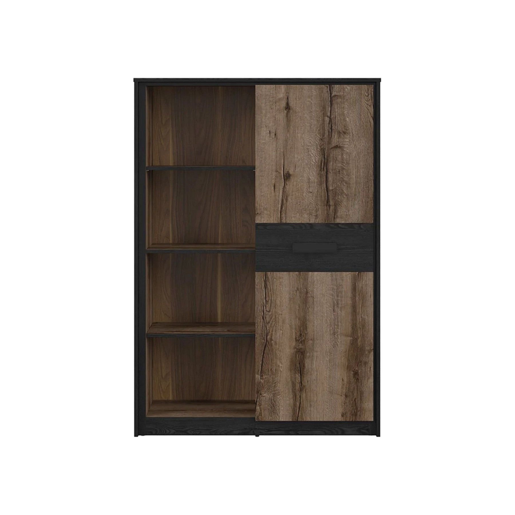 Comoda inalta KASSEL, nuc/negru, PAL, 100x41x145 cm