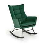 Scaun balansoar tapitat BAZALTO, verde/negru, stofa catifelata, 70x90x92 cm