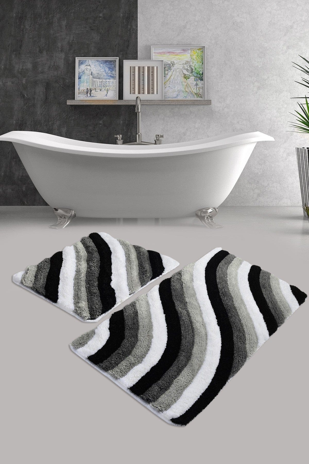 Set 2 covorase baie AMSTERDAM OCN-33895, negru/gri/alb