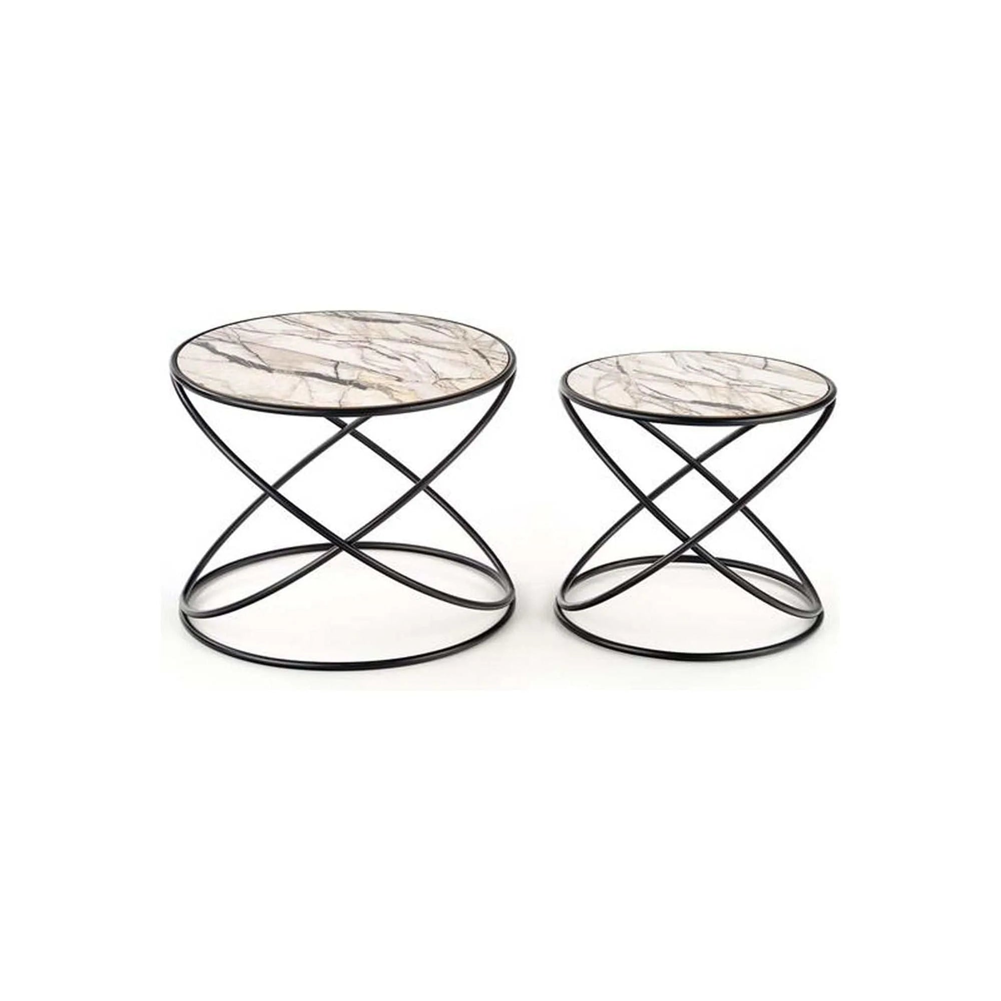 Set 2 masute cafea HOUSTON OCN-37099, bej/marmura/negru