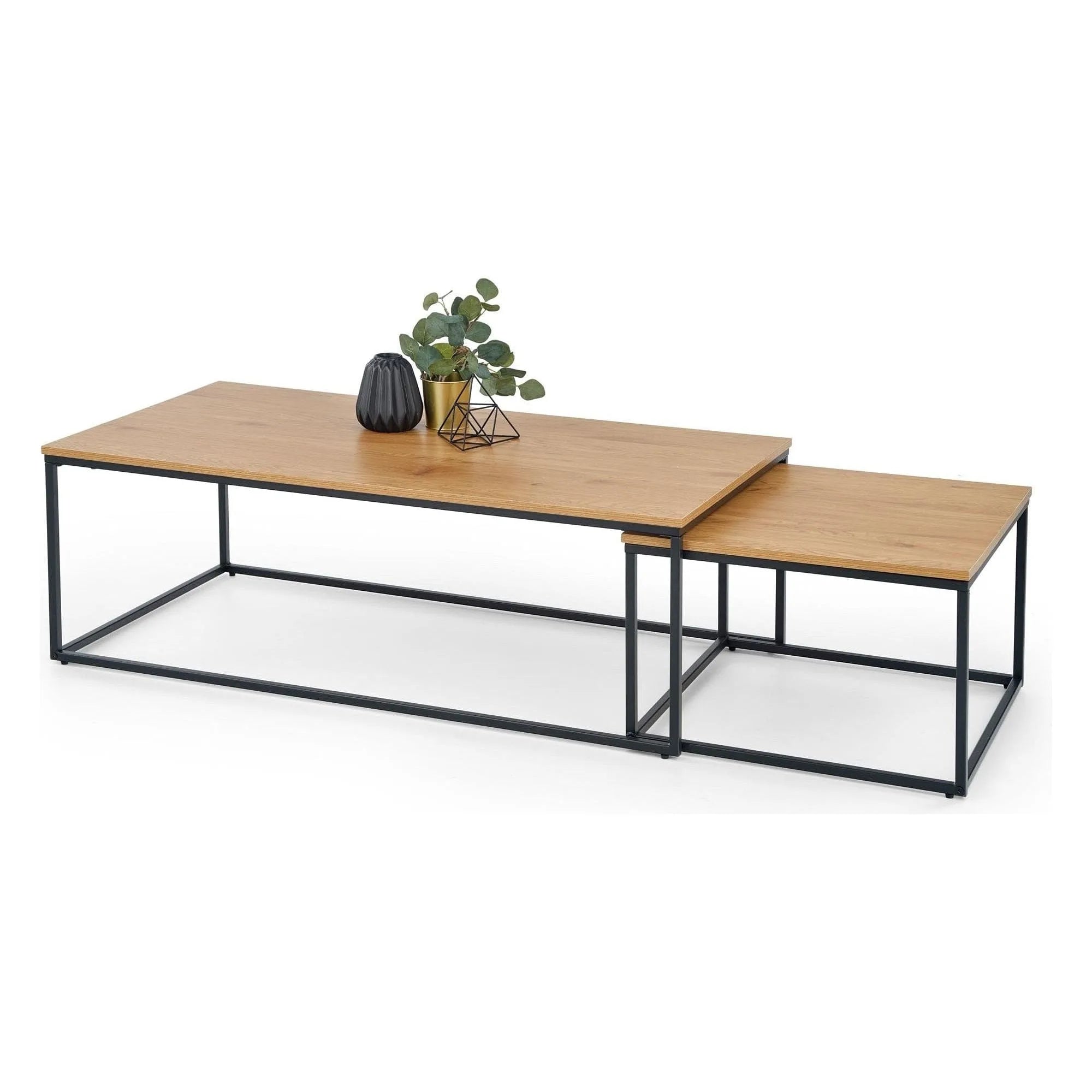 Set 2 masute cafea HOUSTON OCN-37119, stejar auriu/negru