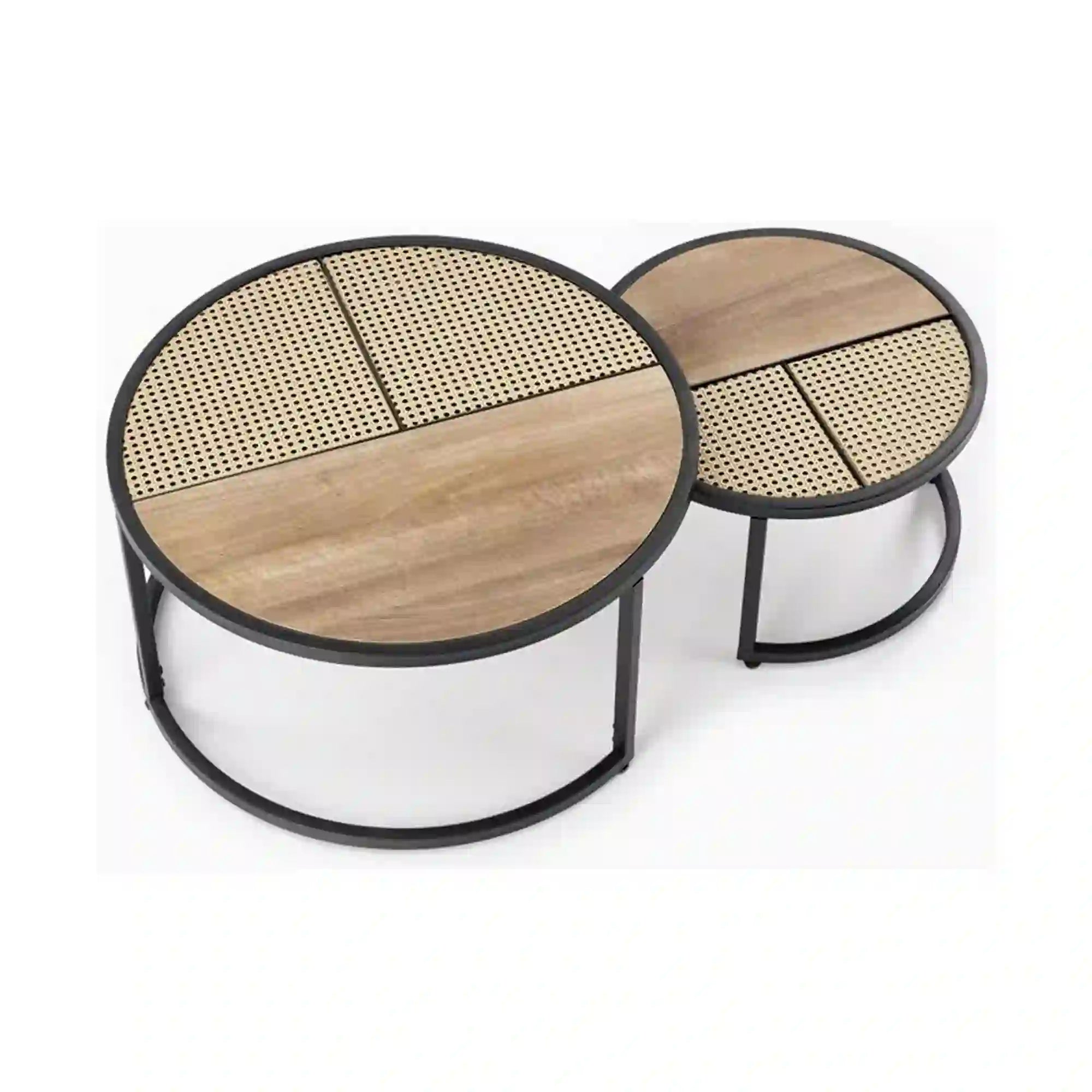 Set 2 masute cafea HOUSTON OCN-37231, stejar auriu/negru