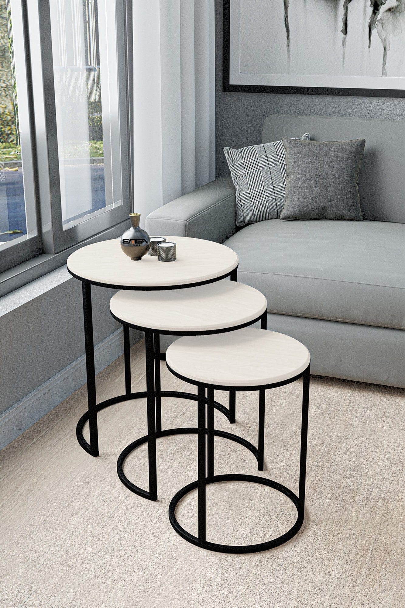 Set 3 masute AMSTERDAM OCN-31680, alb/negru