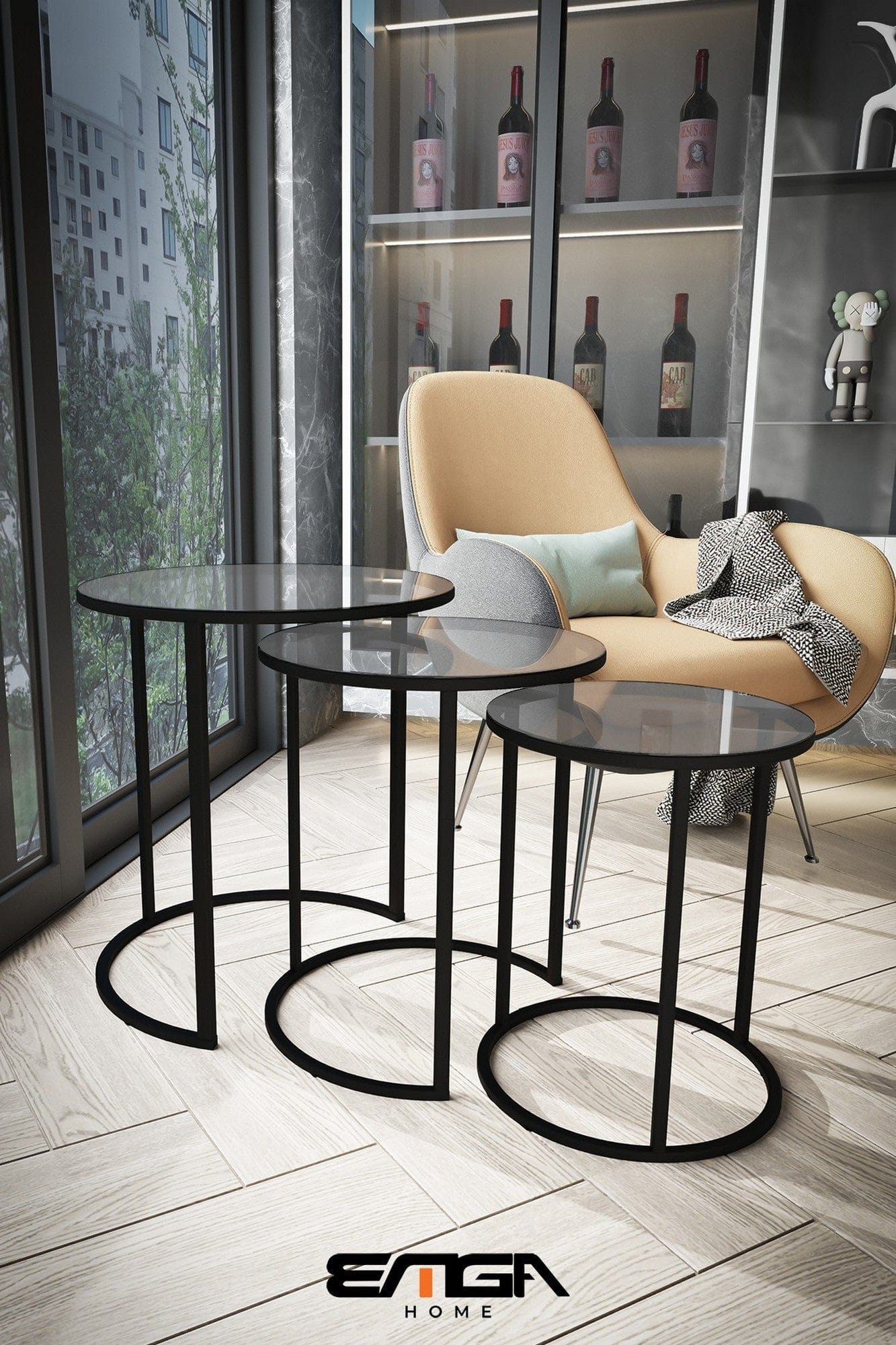 Set 3 masute AMSTERDAM OCN-31682, fumuriu/negru