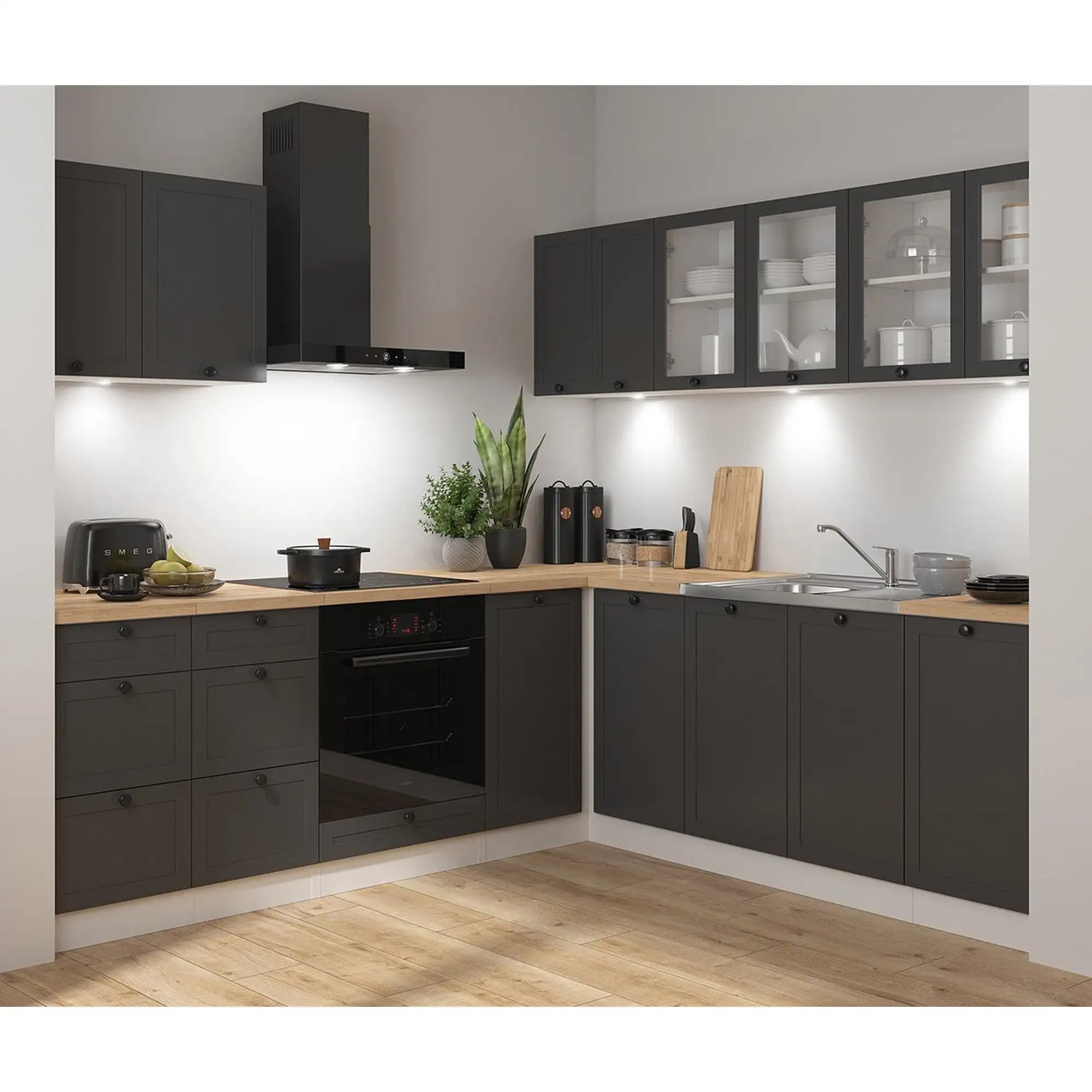 Set bucatarie BERGEN OCN-29916, gri grafit/alb