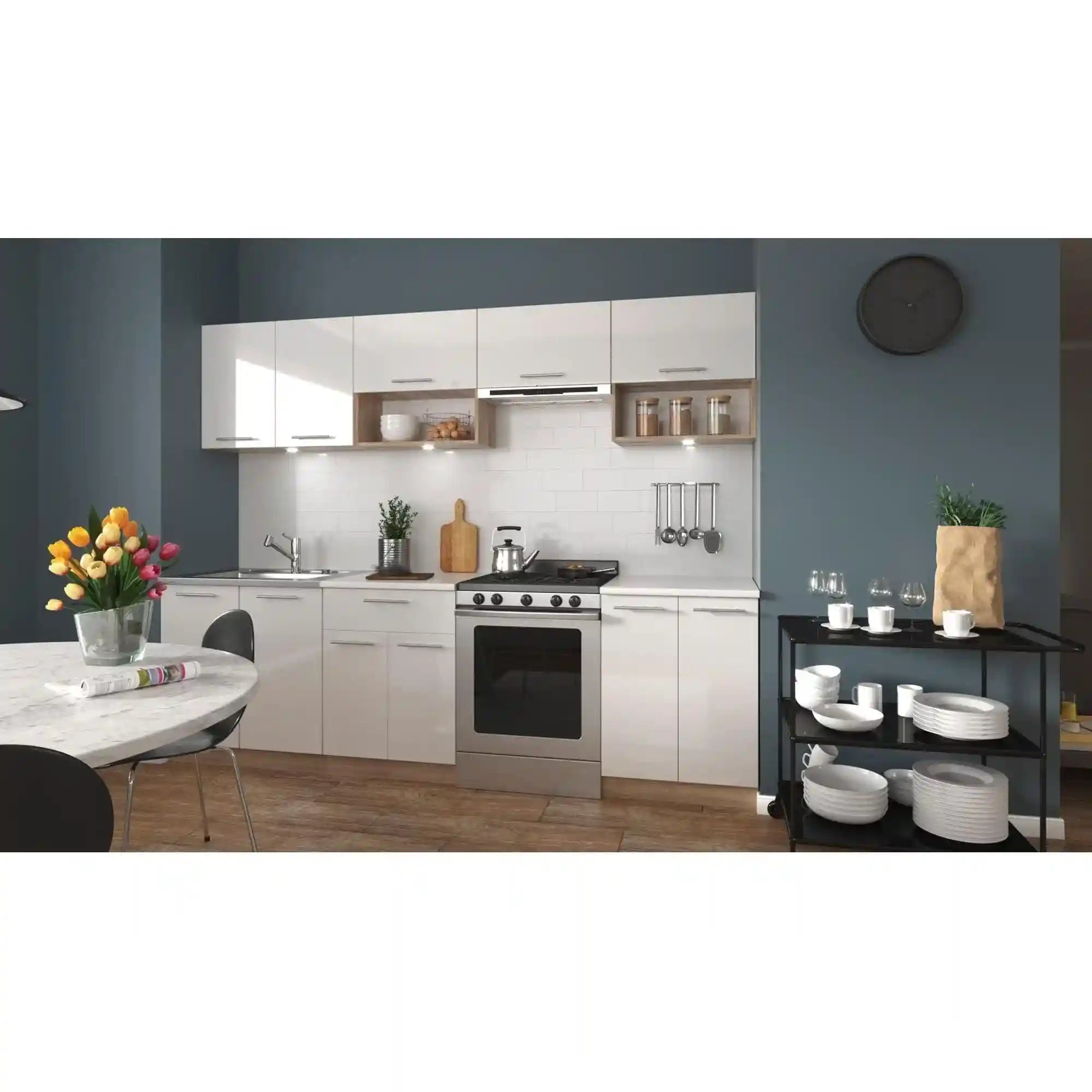 Set bucatarie HOUSTON OCN-38208, stejar sonoma/alb/alb lucios