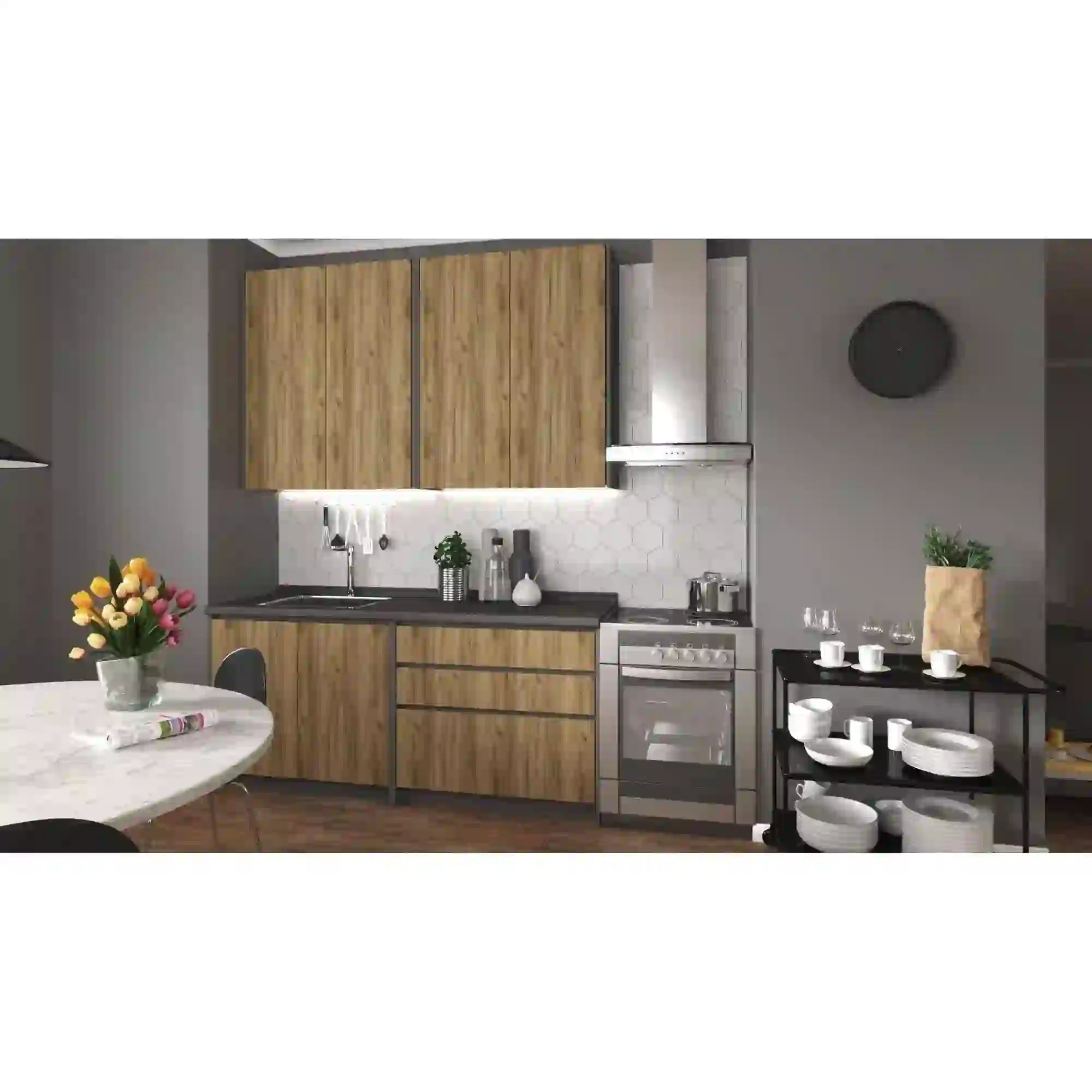 Set bucatarie HOUSTON OCN-38212, stejar craft/negru gri antracit