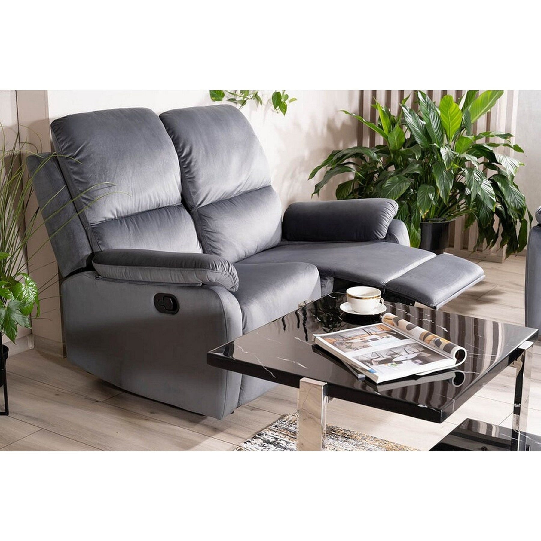 Canapea recliner SPENCER 2, stofa catifelata gri, 136x94x101 cm