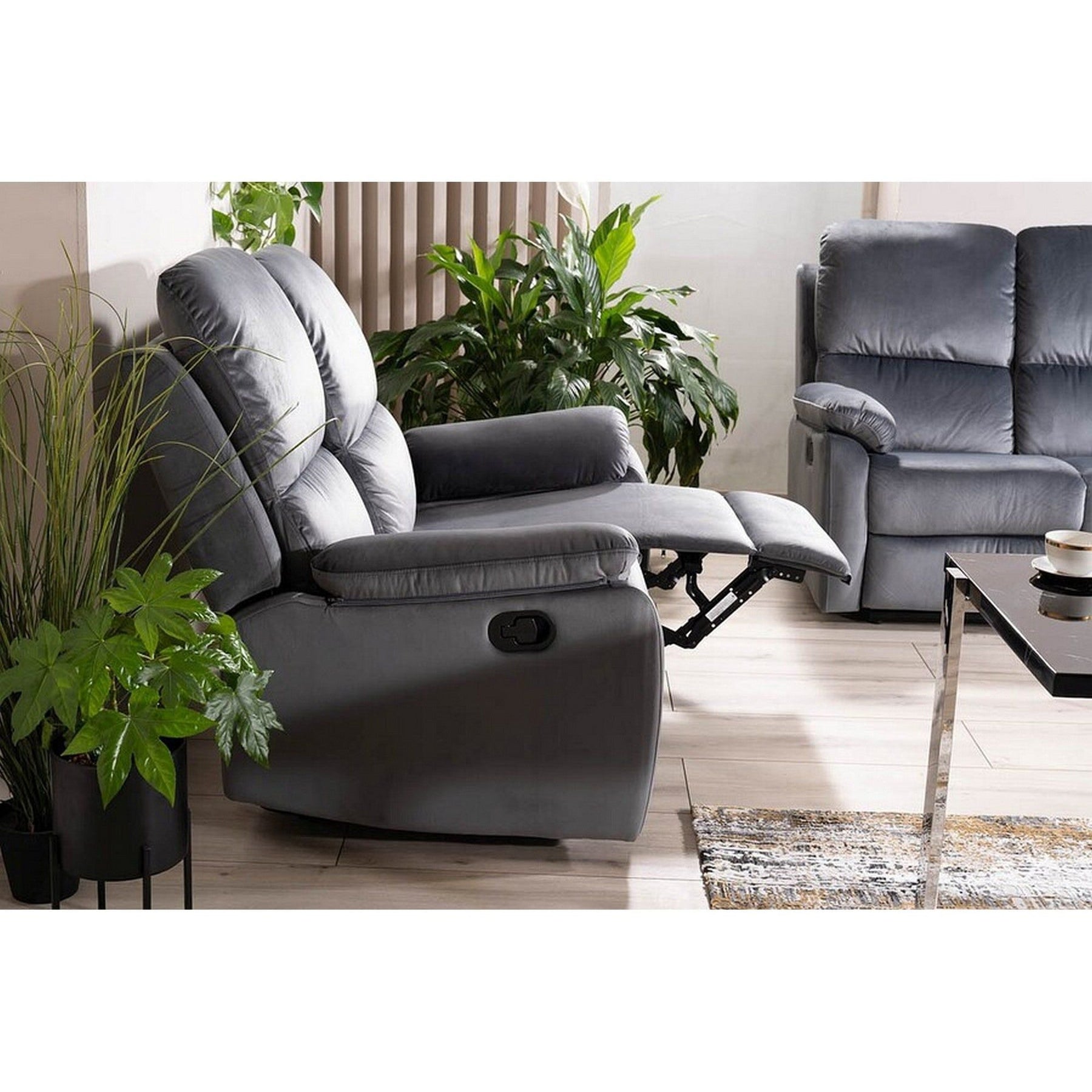 Canapea recliner SPENCER 2, stofa catifelata gri, 136x94x101 cm